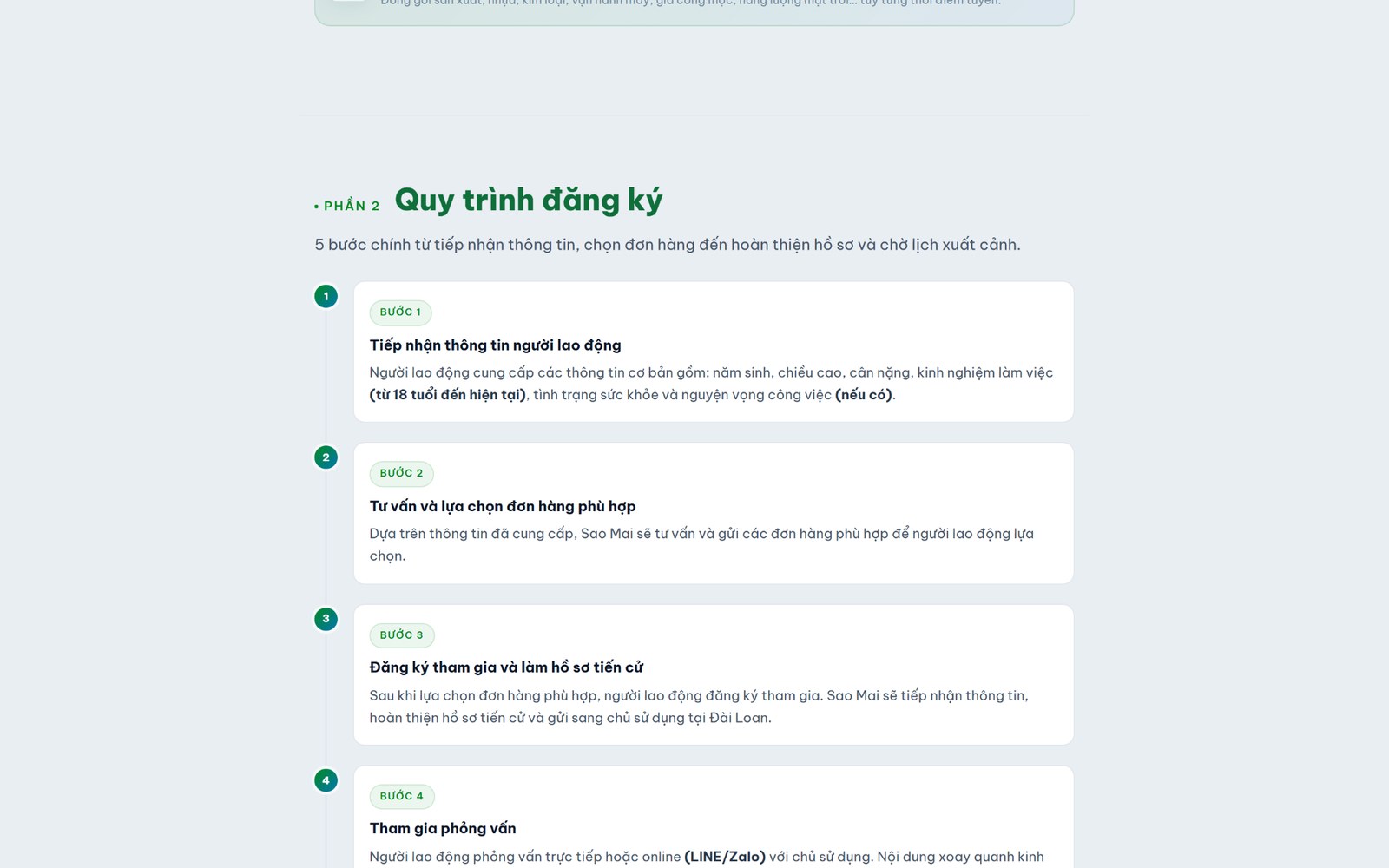Quy trình đăng ký XKLĐ Đài Loan gồm 5 bước