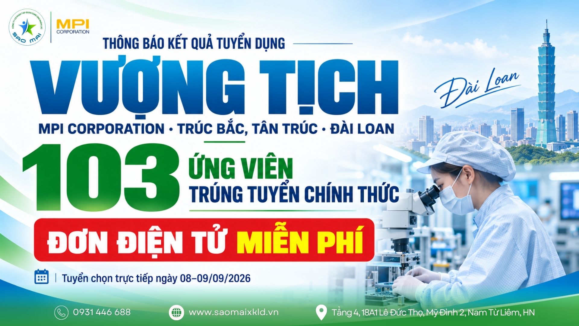 Thông báo danh sách 103 ứng viên trúng tuyển chính thức đơn hàng điện tử miễn phí Vượng Tịch (MPI) XKLD Đài Loan năm 2026