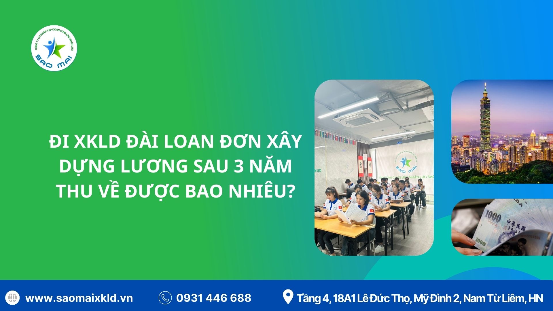 Đi Đài Loan Đơn xây dựng Lương cơ bản được bao tiền và sau 3 năm thu về được bao nhiêu?