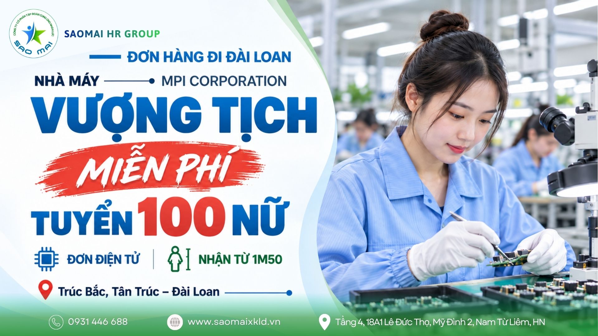 Đơn điện tử MIỄN PHÍ Đài Loan | MPI – Vượng Tịch tuyển 100 nữ