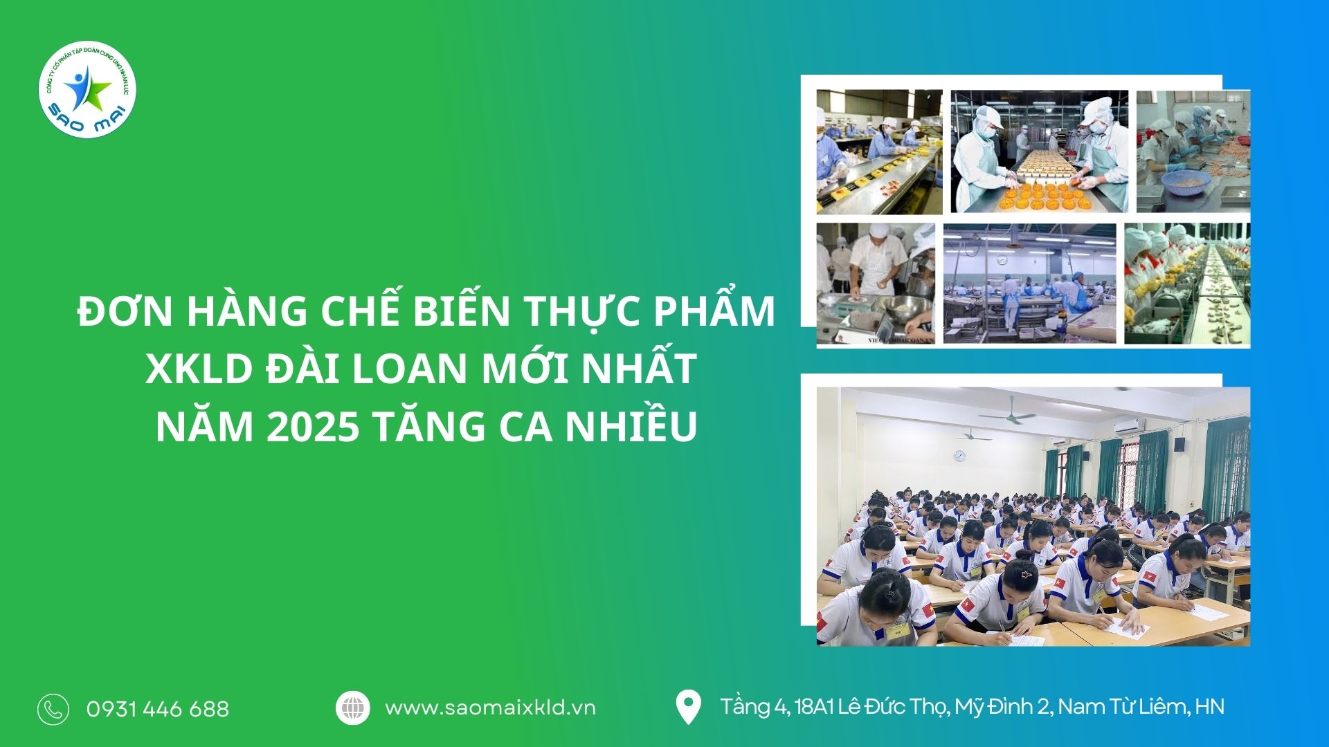 Đơn hàng CHẾ BIẾN THỰC PHẨM đi xuất khẩu lao động Đài Loan mới nhất năm 2025 tăng ca nhiều, bay nhanh