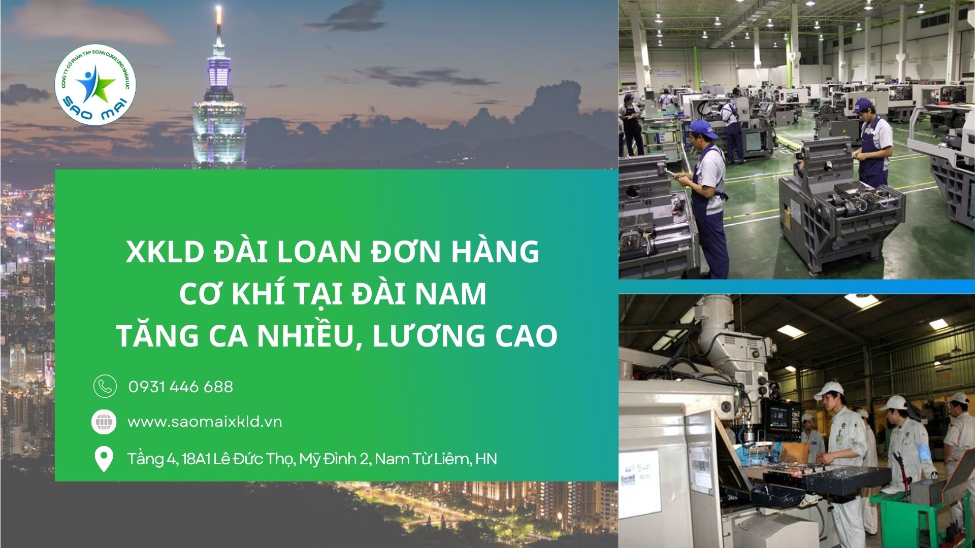 XKLD Đài Loan đơn hàng CƠ KHÍ cho NAM tại ĐÀI NAM tăng ca nhiều, lương cao