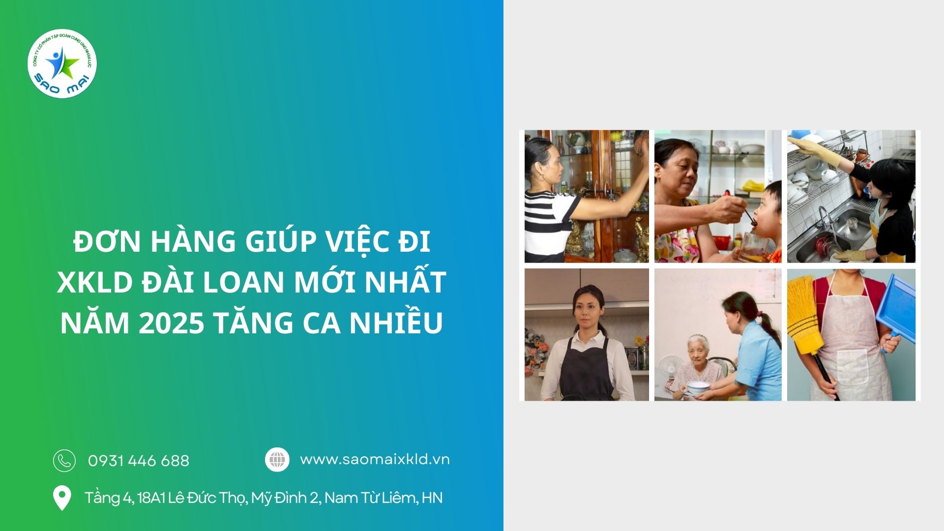 Đơn hàng GIÚP VIỆC đi xuất khẩu lao động Đài Loan mới nhất năm 2025 tăng ca nhiều, bay nhanh