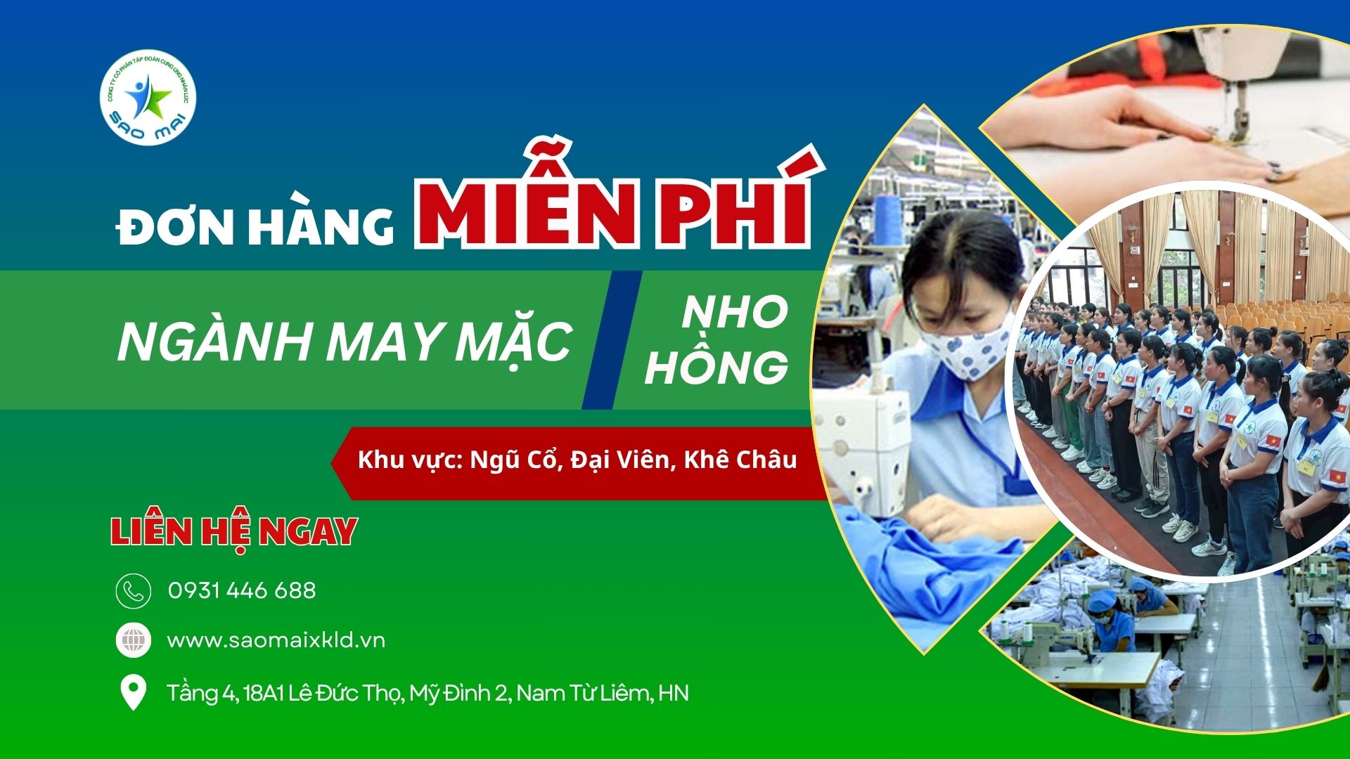 XKLD ĐÀI LOAN - Đơn hàng MIỄN PHÍ ngành MAY MẶC tại nhà máy dệt Nho Hồng