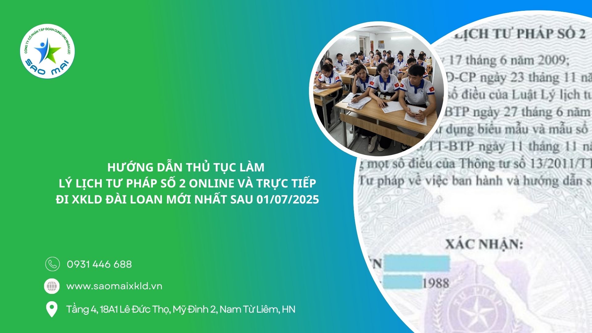 Hướng dẫn thủ tục làm lý lịch tư pháp số 2 online và trực tiếp đi XKLD Đài Loan mới nhất sau 01/07/2025