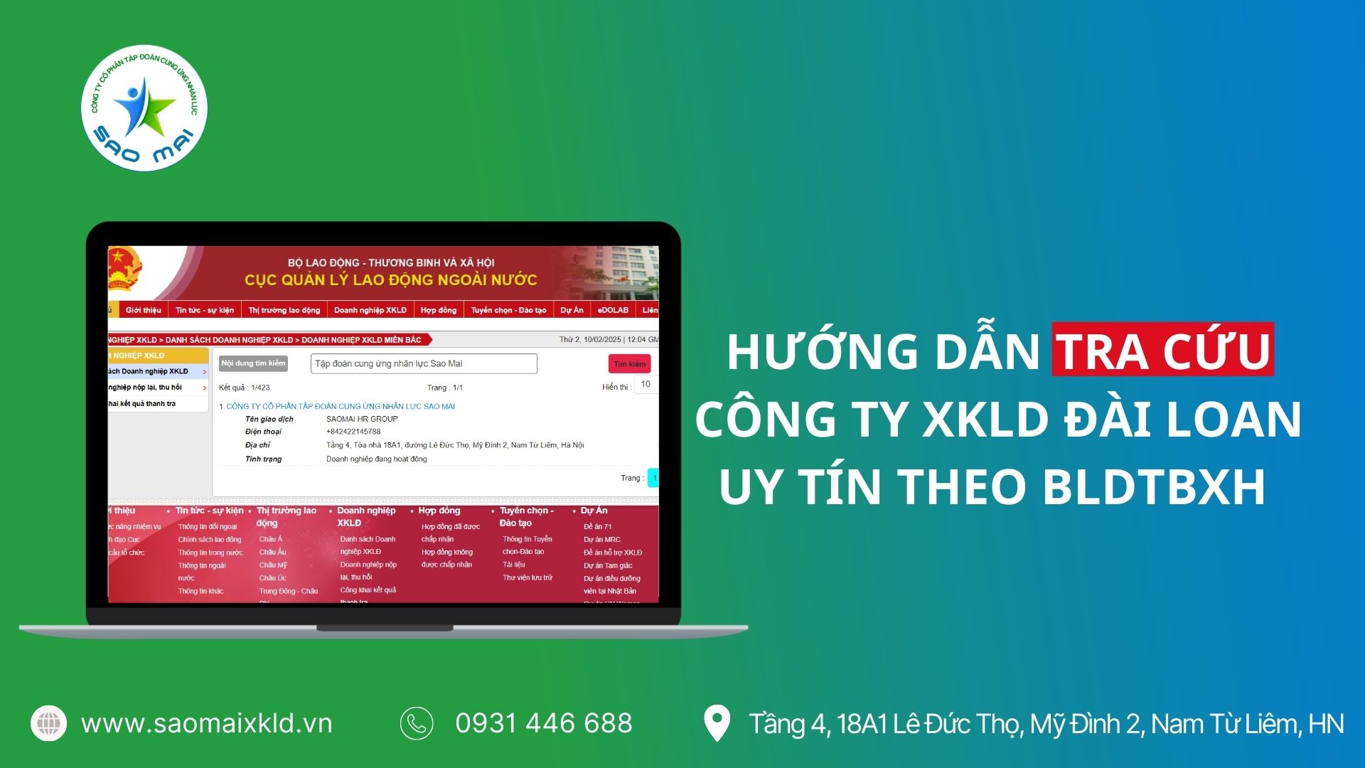 Hướng dẫn tra cứu công ty xuất khẩu lao động Đài Loan uy tín theo Bộ Lao động Thương Binh và Xã hội