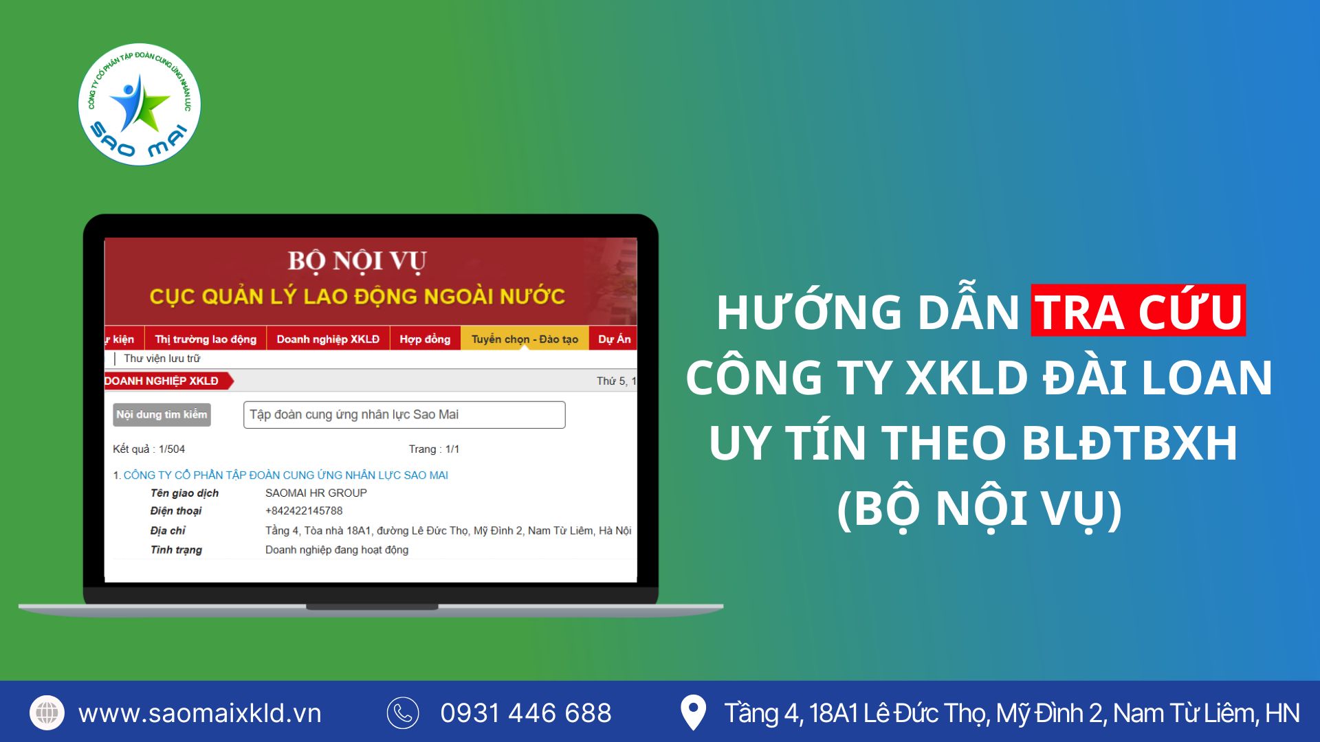 Hướng dẫn tra cứu công ty xuất khẩu lao động Đài Loan uy tín theo Bộ Nội Vụ (Bộ Lao động Thương Binh và Xã hội)