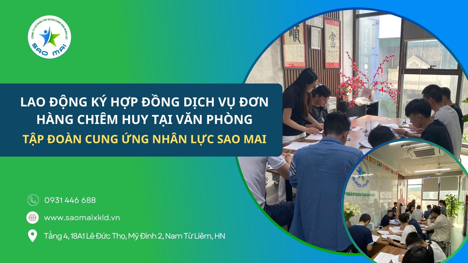 Lao động ký hợp đồng dịch vụ đơn hàng Chiêm Huy tại văn phòng Tập Đoàn Cung Ứng Nhân Lực Sao Mai