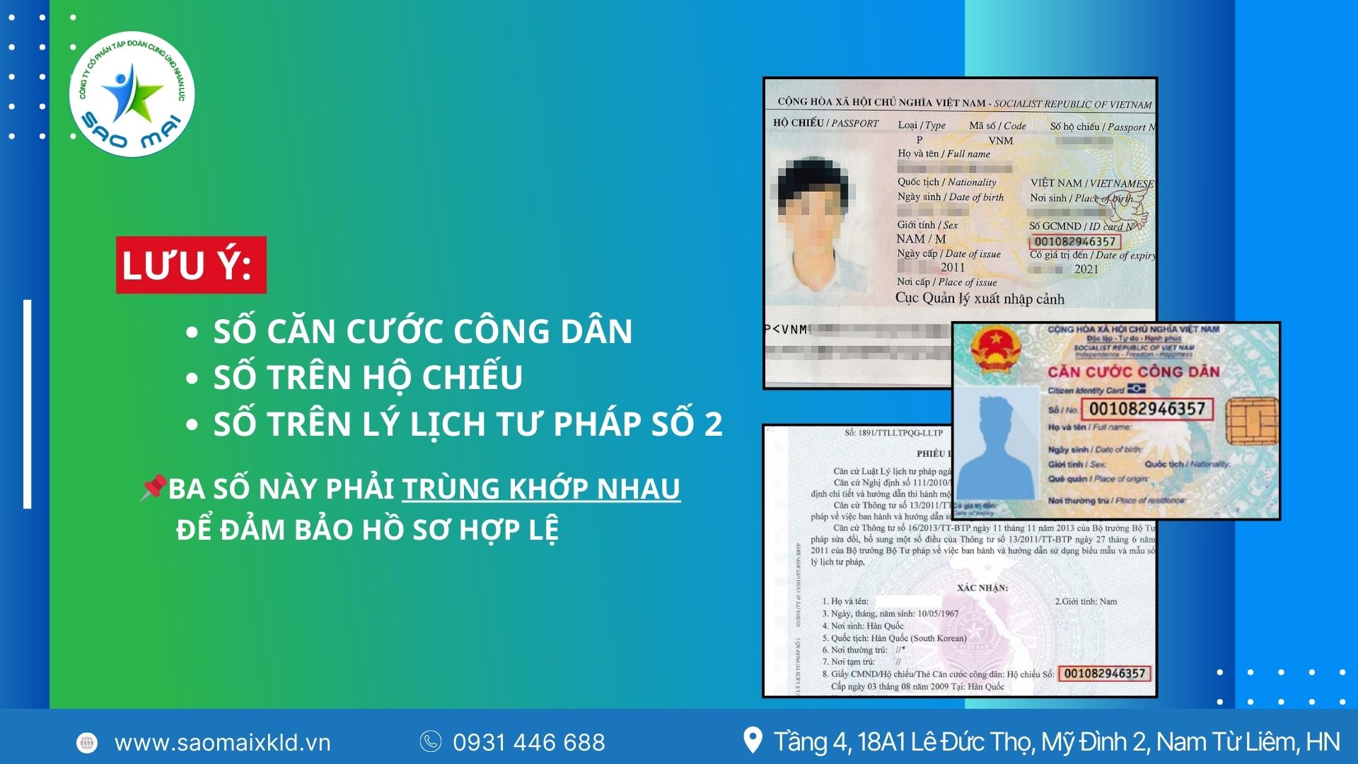 Lưu ý kiểm tra số Căn cước công dân, Hộ chiếu, Tư pháp số 2 khi làm hồ sơ đi xuất khẩu lao động