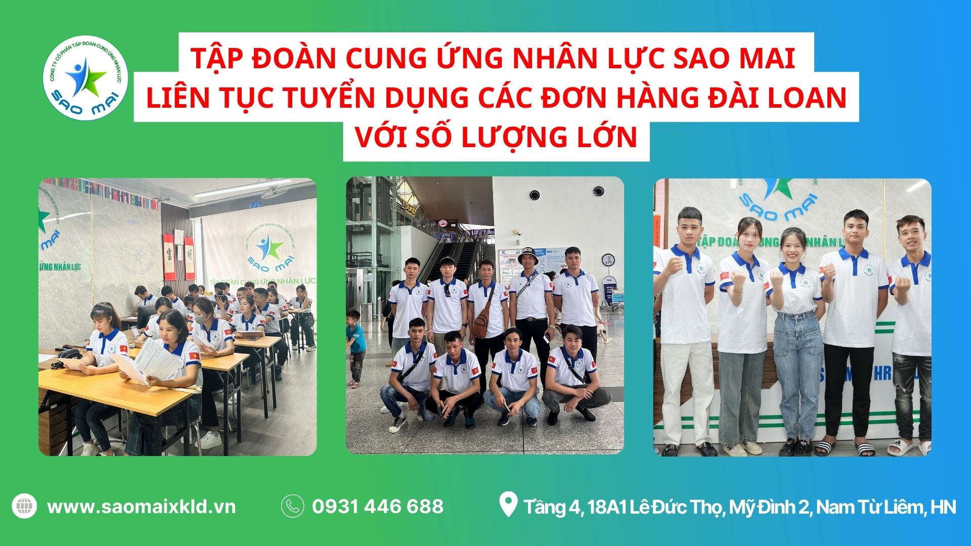 TẬP ĐOÀN CUNG ỨNG NHÂN LỰC SAO MAI LIÊN TỤC TUYỂN DỤNG CÁC ĐƠN HÀNG ĐÀI LOAN VỚI SỐ LƯỢNG LỚN