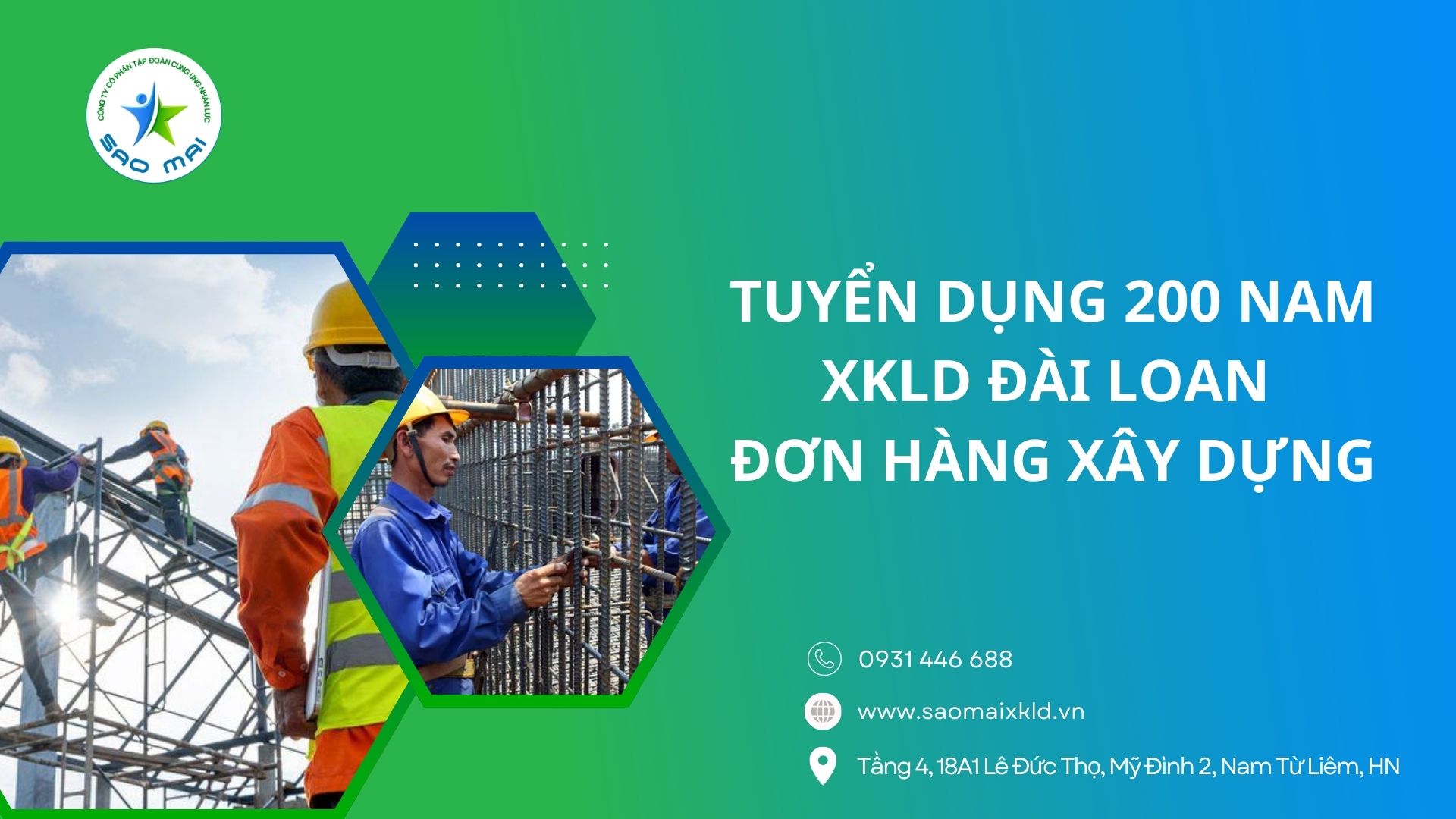 Tuyển dụng 200 nam Đơn hàng Xây dựng đi XKLĐ Đài Loan mới nhất làm việc tại Trúc Khoa, Tân Trúc