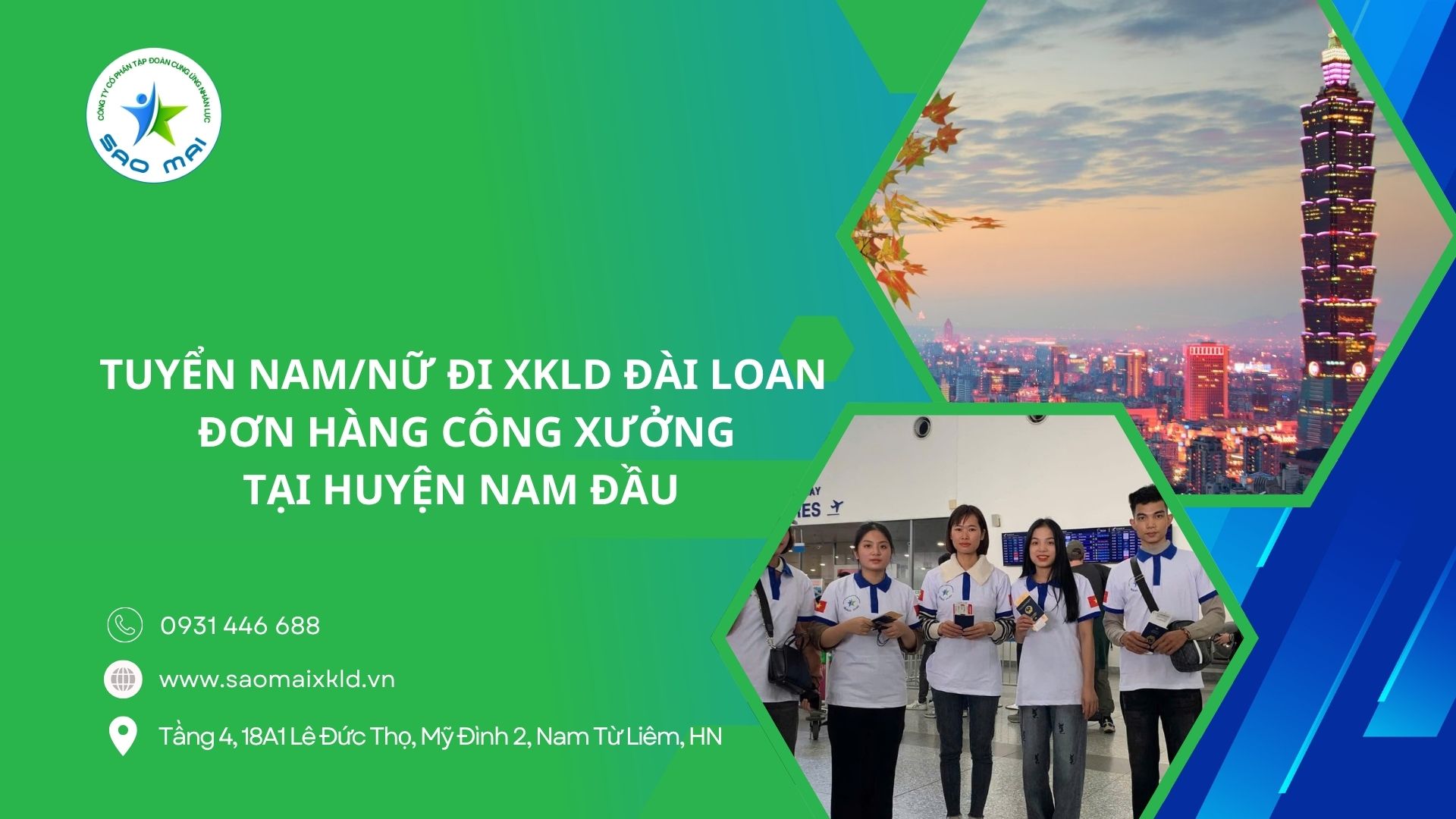 Tuyển nam, nữ đi XKLD Đài Loan – Đơn hàng công xưởng tại huyện Nam Đầu (Nantou County - Taiwan)