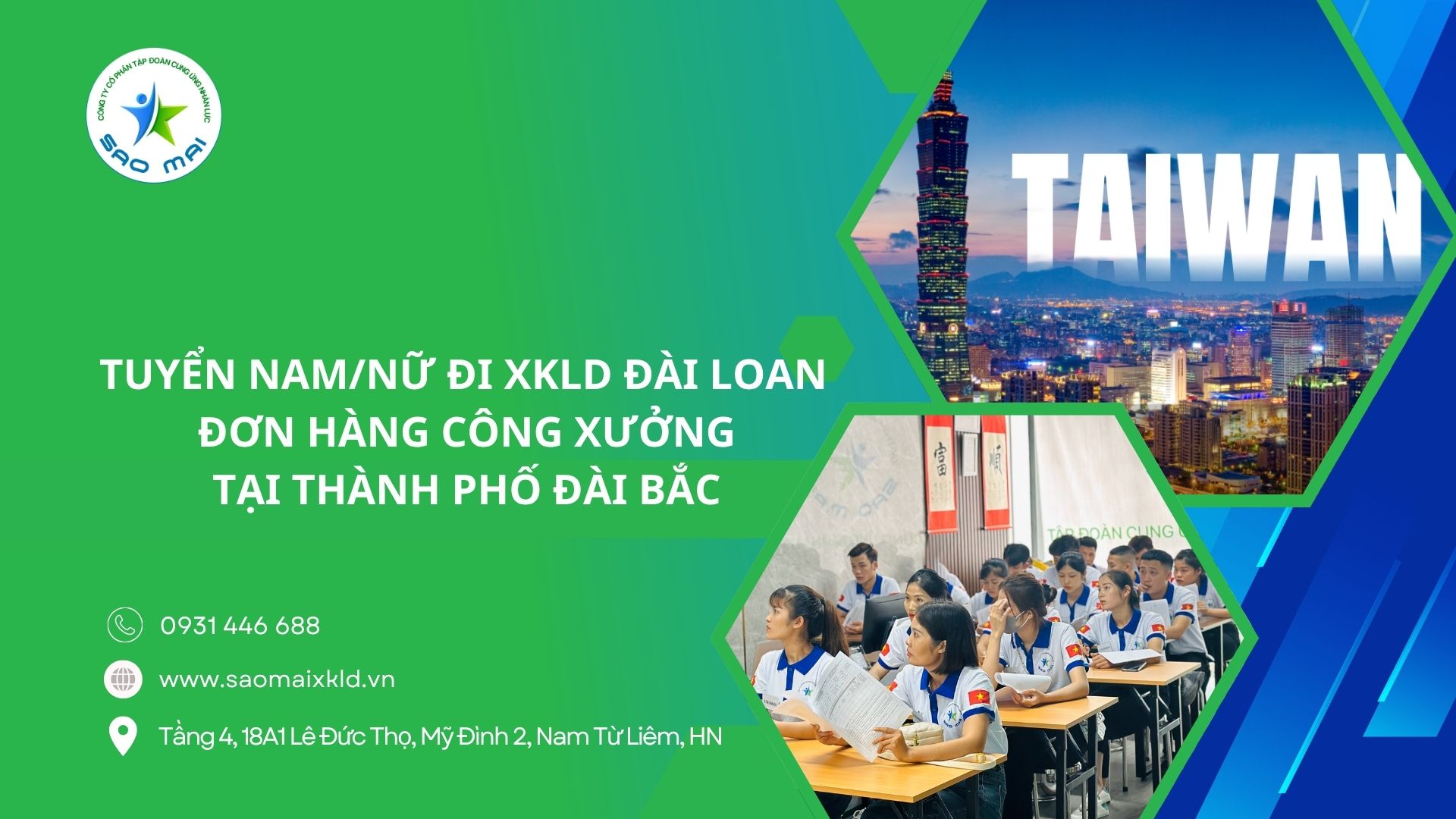 Tuyển nam, nữ đi XKLD Đài Loan – Đơn hàng công xưởng tại thành phố Đài Bắc (Taipei City – Taiwan)