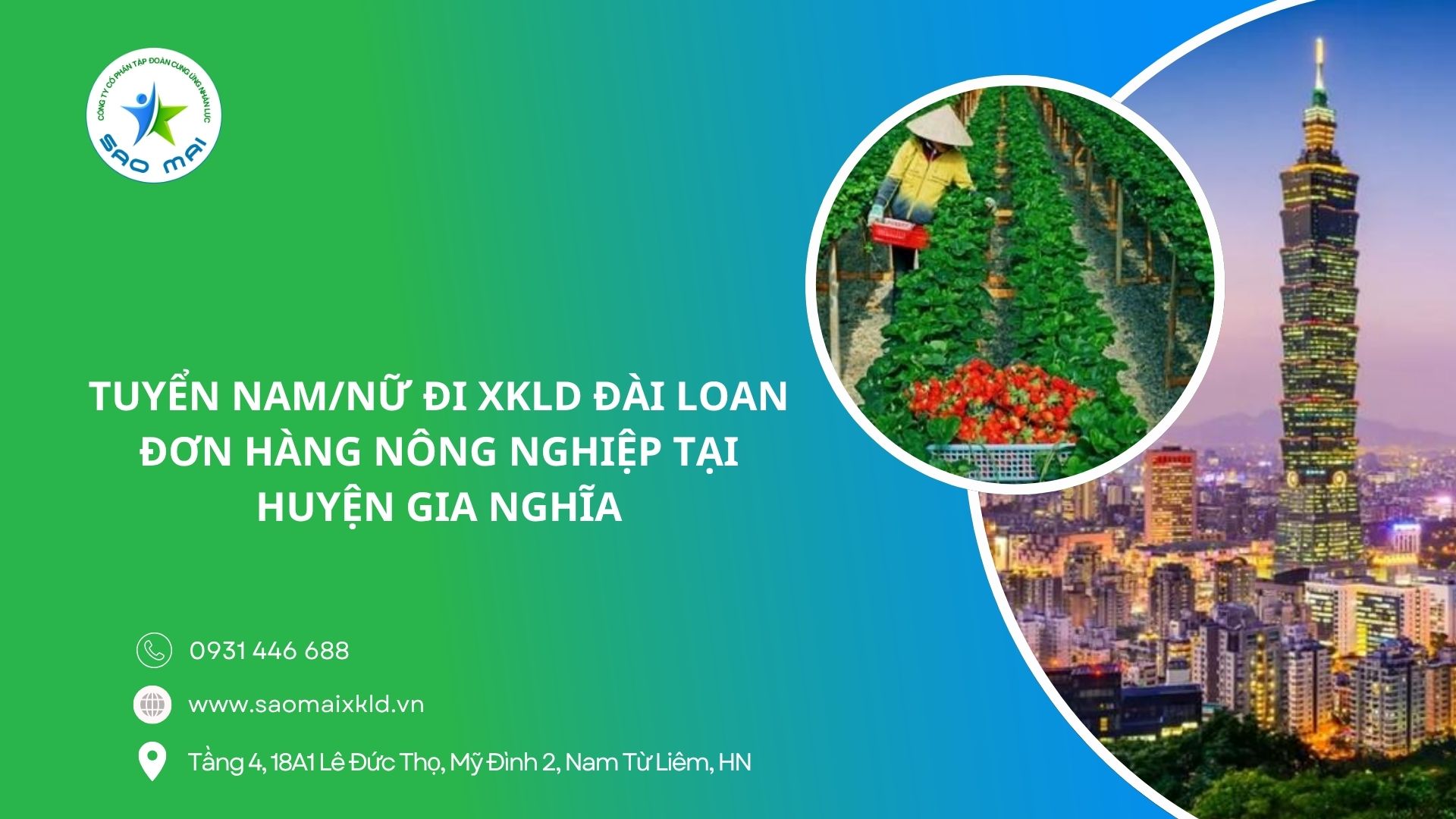 Tuyển nam, nữ đi XKLD Đài Loan – Đơn hàng nông nghiệp tại huyện Gia Nghĩa (Chiayi County - Taiwan)