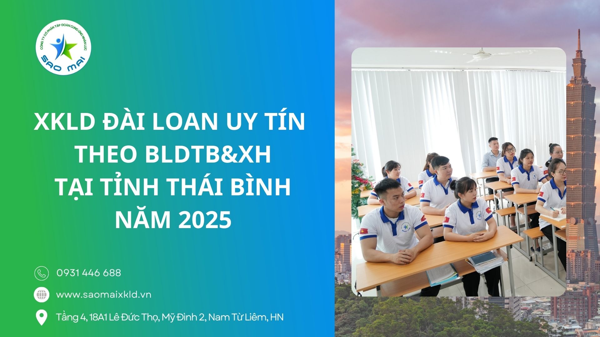 XKLD ĐÀI LOAN uy tín theo bộ lao động - thương binh xã hội tại tỉnh THÁI BÌNH năm 2025 