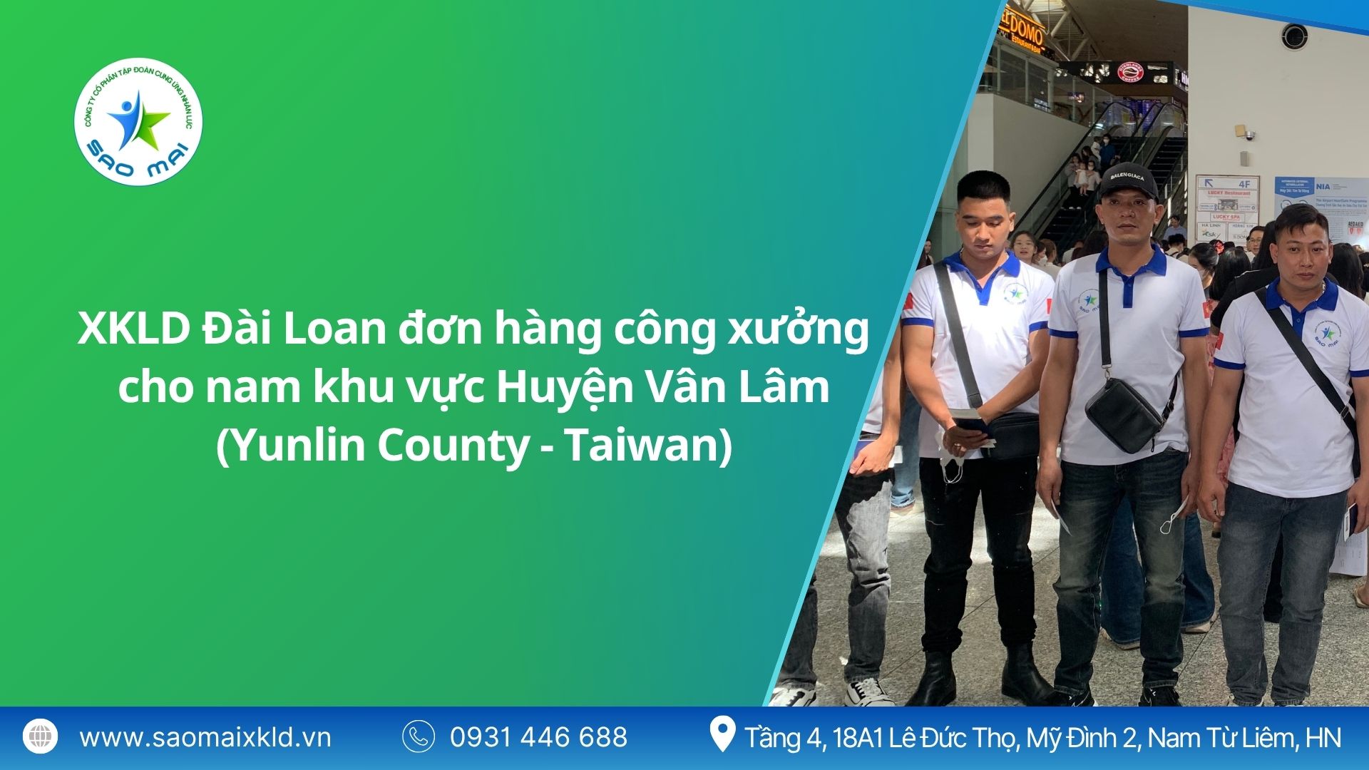 Xuất khẩu lao động Đài Loan đơn hàng công xưởng cho NAM khu vực Vân Lâm (Yunlin County - Taiwan) mới nhất, phỏng vấn liên tục