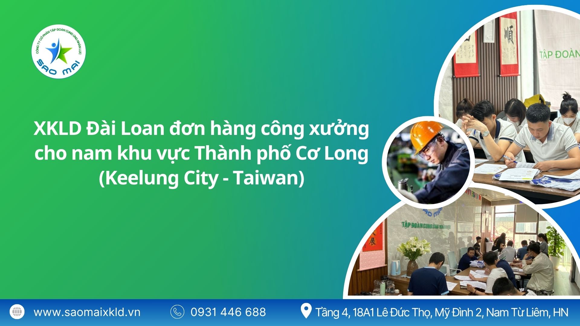 Xuất khẩu lao động Đài Loan đơn hàng công xưởng cho NAM khu vực Thành phố Cơ Long (Keelung City - Taiwan) mới nhất, phỏng vấn liên tục	