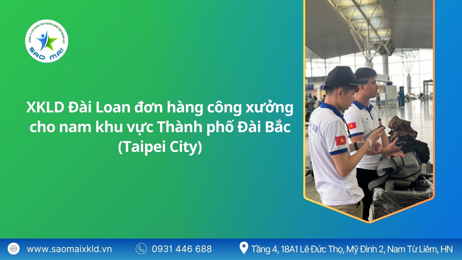 Xuất khẩu lao động Đài Loan đơn hàng công xưởng cho NAM khu vực Thành phố Đài Bắc (Taipei City) mới nhất, phỏng vấn liên tục	