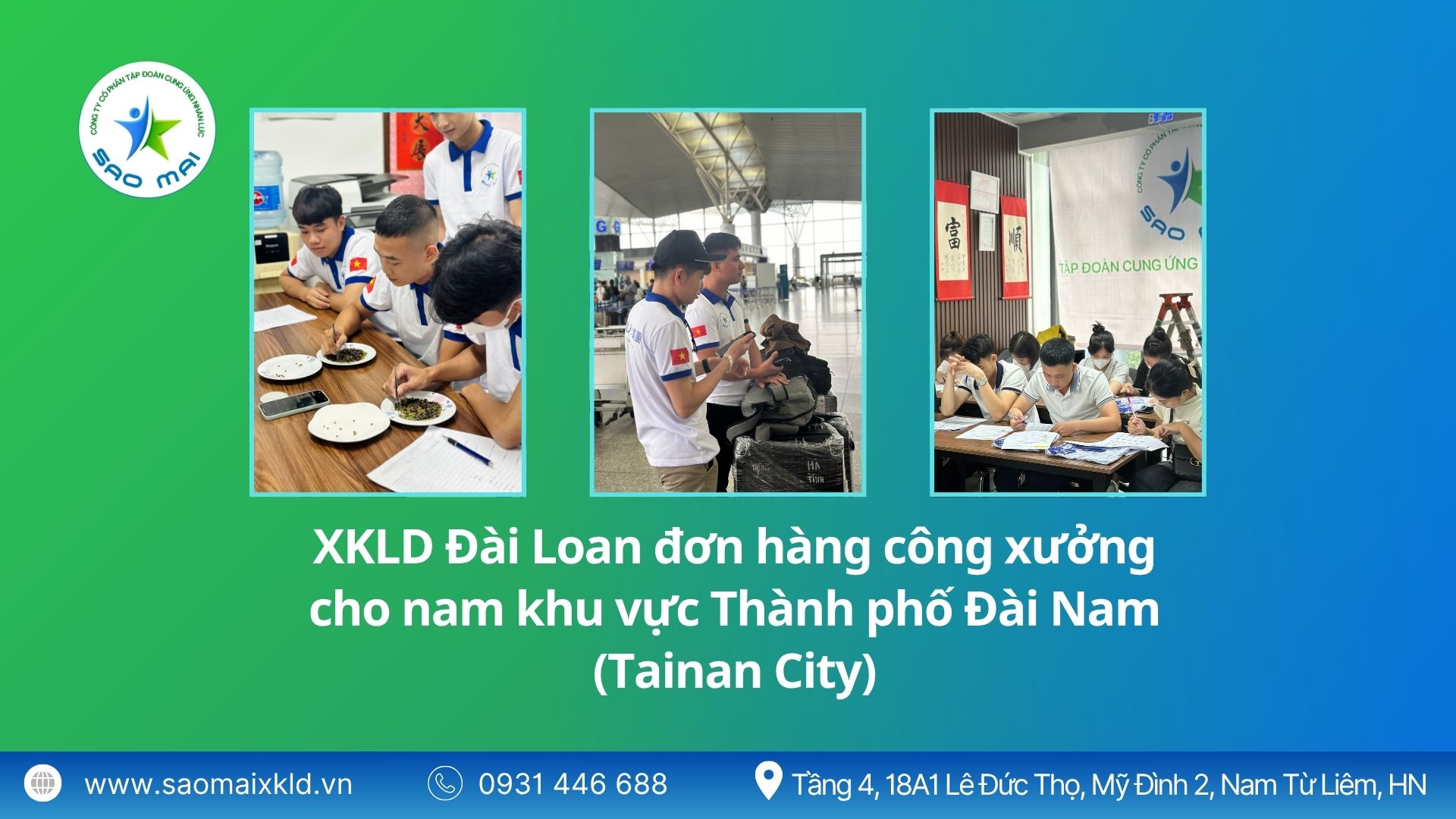 Xuất khẩu lao động Đài Loan đơn hàng công xưởng cho NAM khu vực Thành phố Đài Nam (Tainan City) mới nhất, phỏng vấn liên tục	