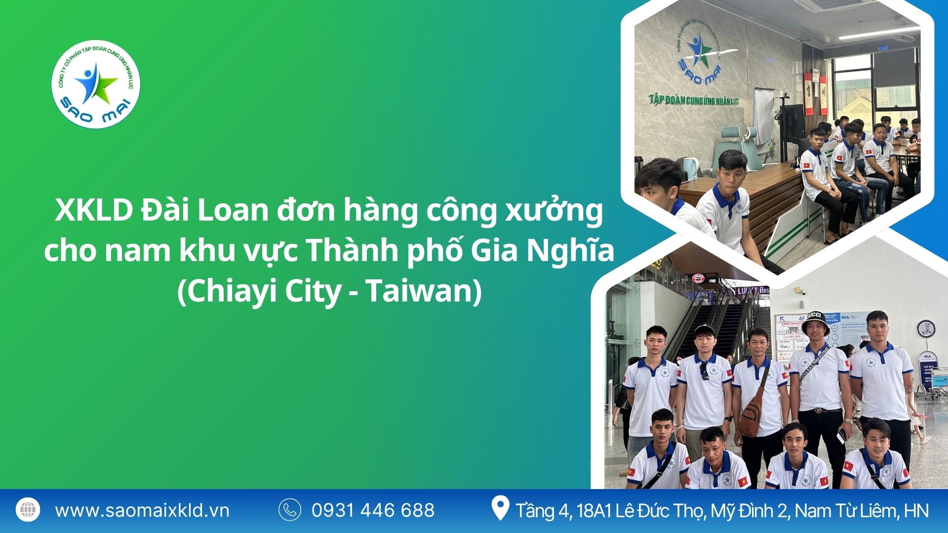 Xuất khẩu lao động Đài Loan đơn hàng công xưởng cho NAM khu vực Gia Nghĩa (Chiayi County - Taiwan) mới nhất, phỏng vấn liên tục	