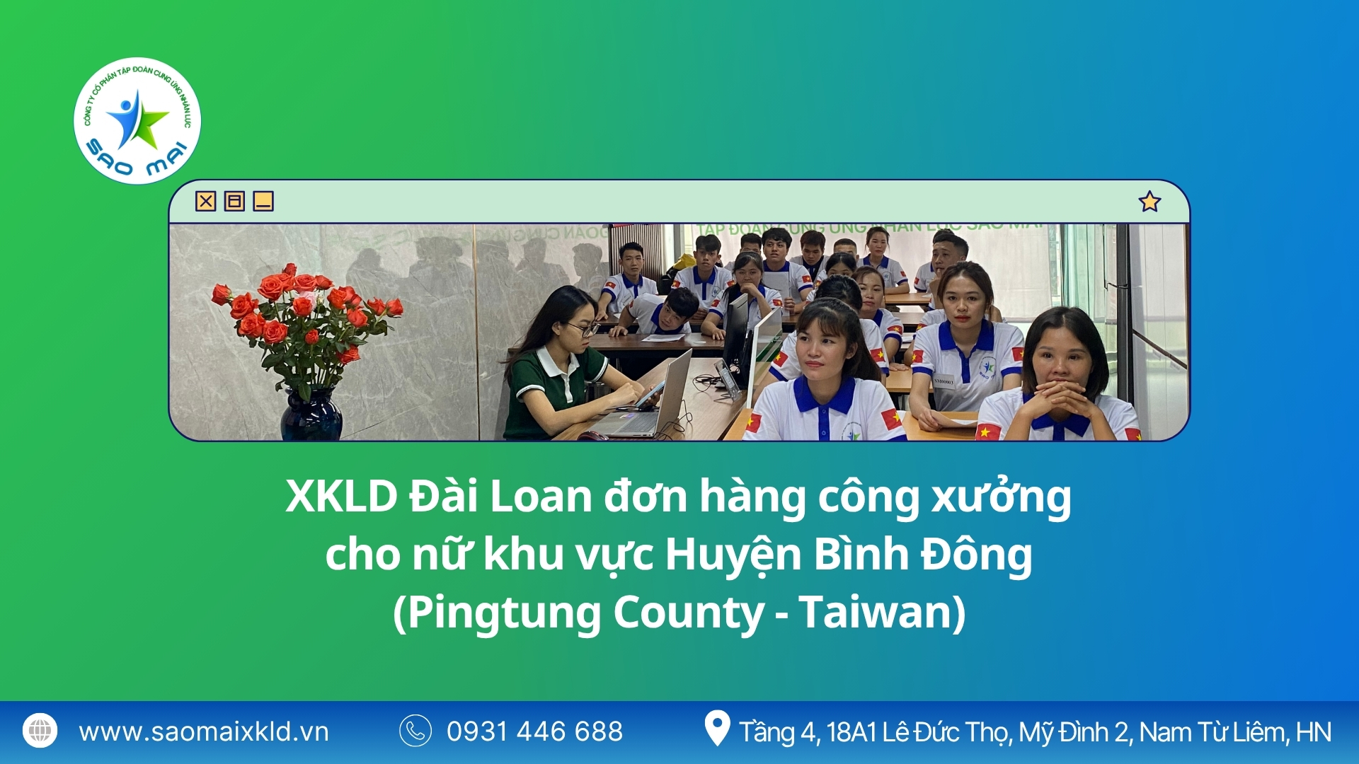 Xuất khẩu lao động Đài Loan đơn hàng công xưởng cho nữ khu vực Huyện Bình Đông (Pingtung County - Taiwan) mới nhất, phỏng vấn liên tục.