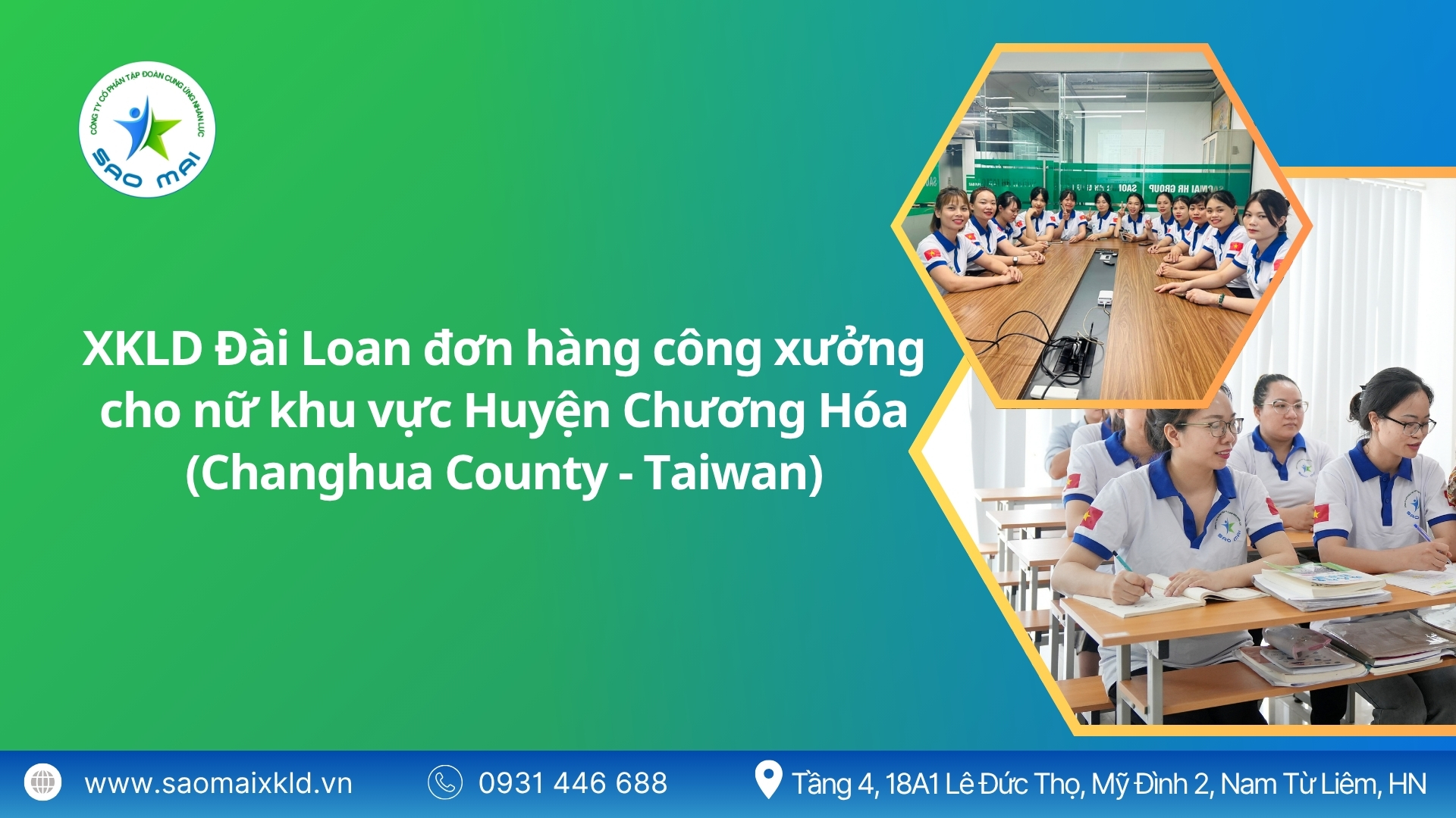 Xuất khẩu lao động Đài Loan đơn hàng công xưởng cho nữ khu vực Huyện Chương Hóa (Changhua County - Taiwan) mới nhất, phỏng vấn liên tục.