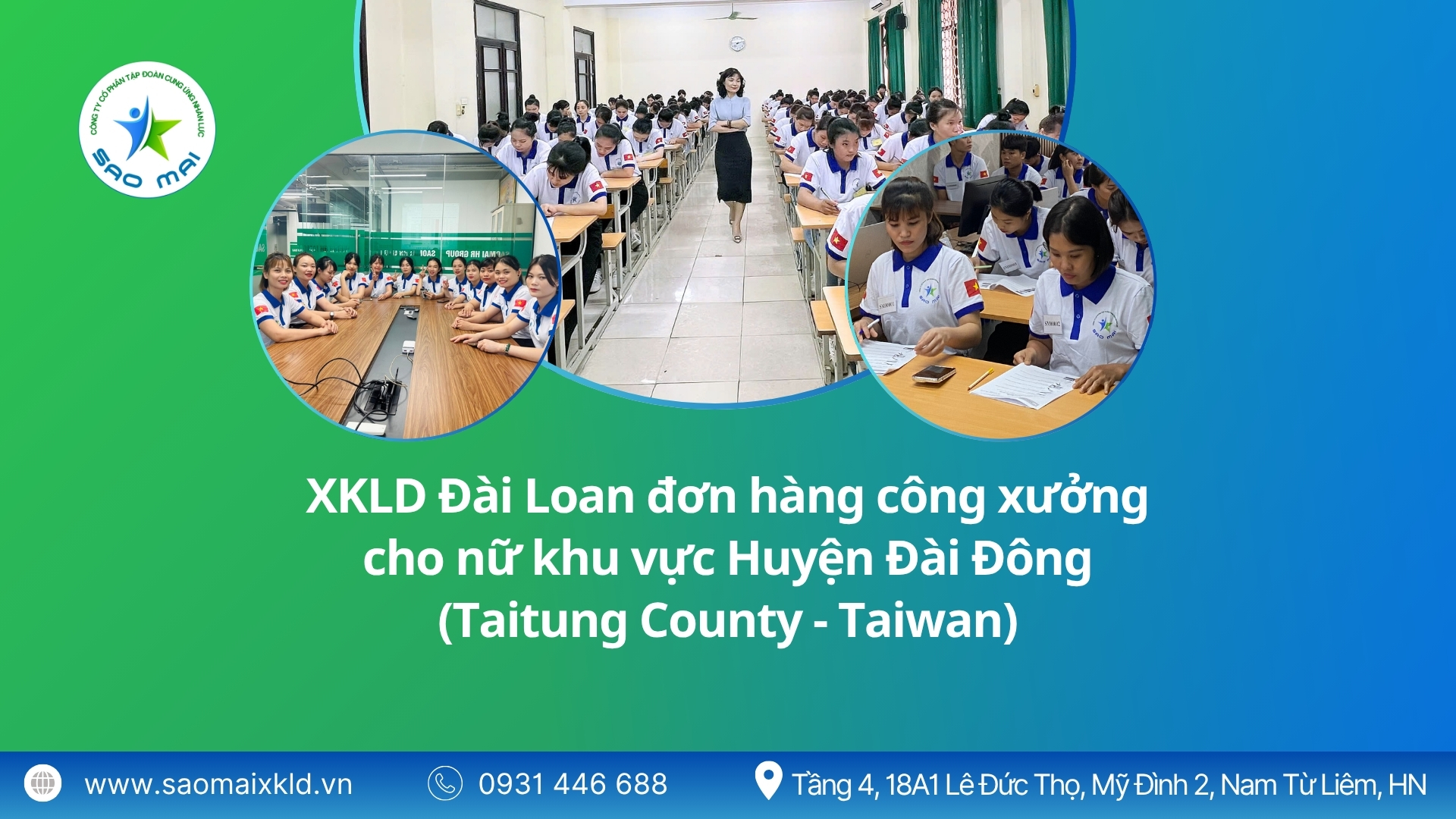 Xuất khẩu lao động Đài Loan đơn hàng công xưởng cho nữ khu vực Huyện Đài Đông (Taitung County - Taiwan) mới nhất, phỏng vấn liên tục.