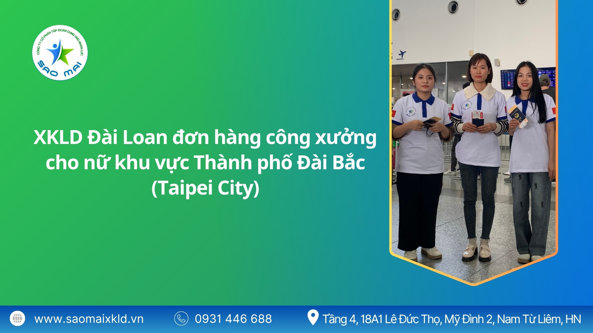 Xuất khẩu lao động Đài Loan đơn hàng công xưởng cho nữ khu vực thành phố Đài Bắc (Taipei City) mới nhất, phỏng vấn liên tục.