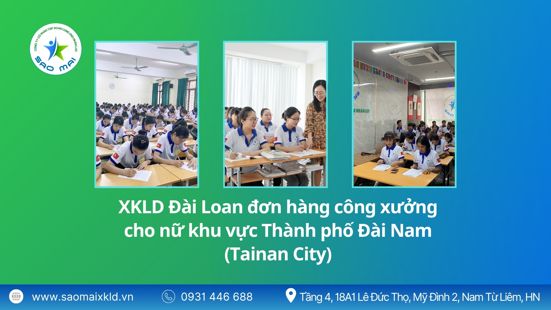 Xuất khẩu lao động Đài Loan đơn hàng công xưởng cho nữ khu vực thành phố Đài Nam (Tainan City) mới nhất, phỏng vấn liên tục.