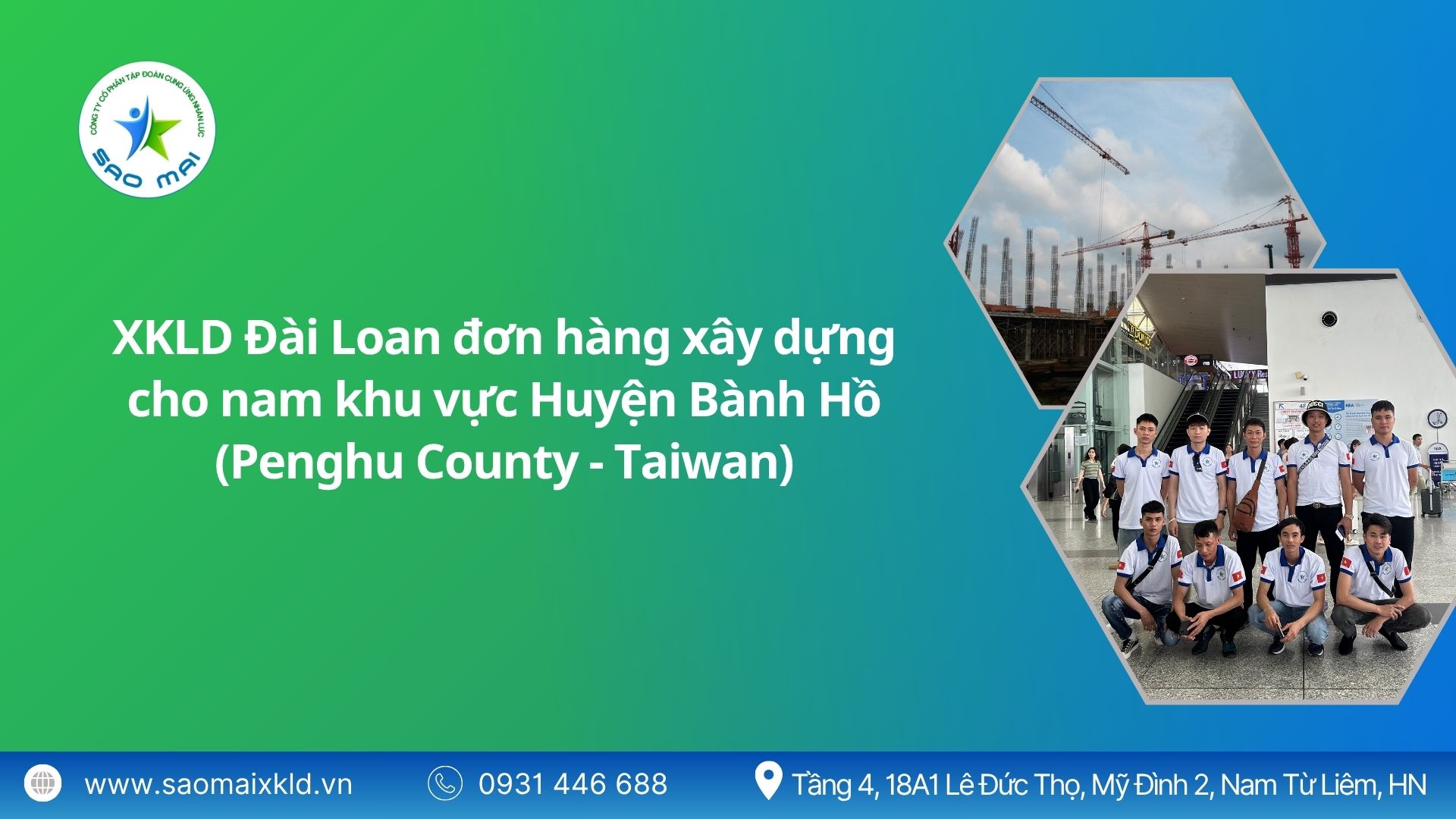 Xuất khẩu lao động Đài Loan đơn hàng xây dựng cho nam khu vực huyện Bành Hồ (Penghu County - Taiwan) mới nhất, phỏng vấn liên tục