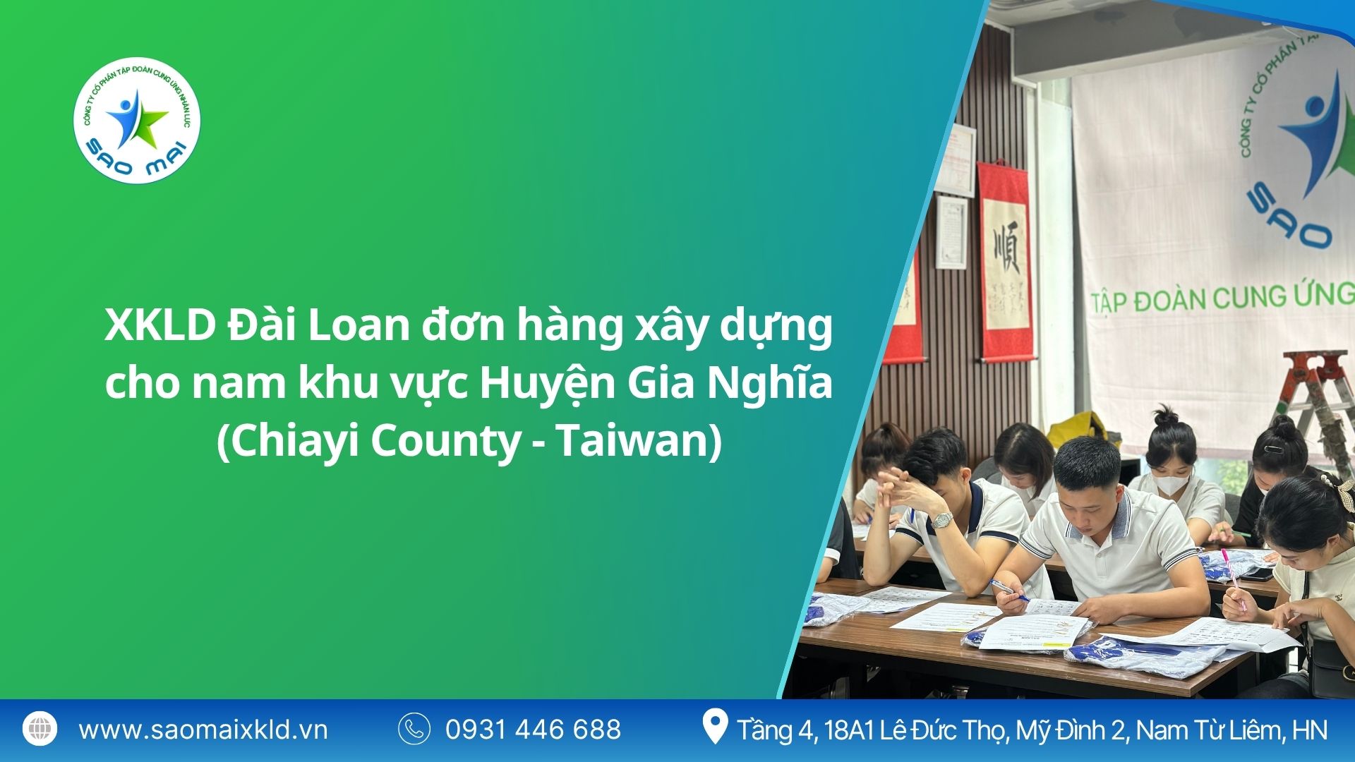 Xuất khẩu lao động Đài Loan đơn hàng xây dựng cho nam khu vực huyện Gia Nghĩa (Chiayi County - Taiwan) mới nhất, phỏng vấn liên tục