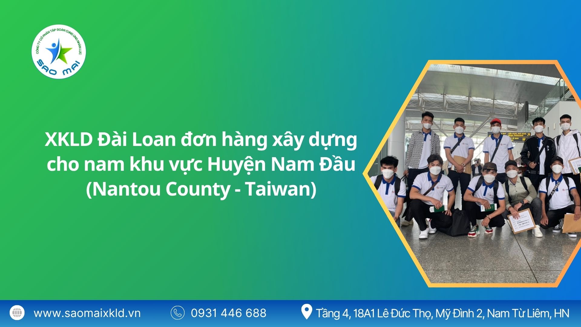 Xuất khẩu lao động Đài Loan đơn hàng xây dựng cho nam khu vực huyện Nam Đầu (Nantou County - Taiwan) mới nhất, phỏng vấn liên tục