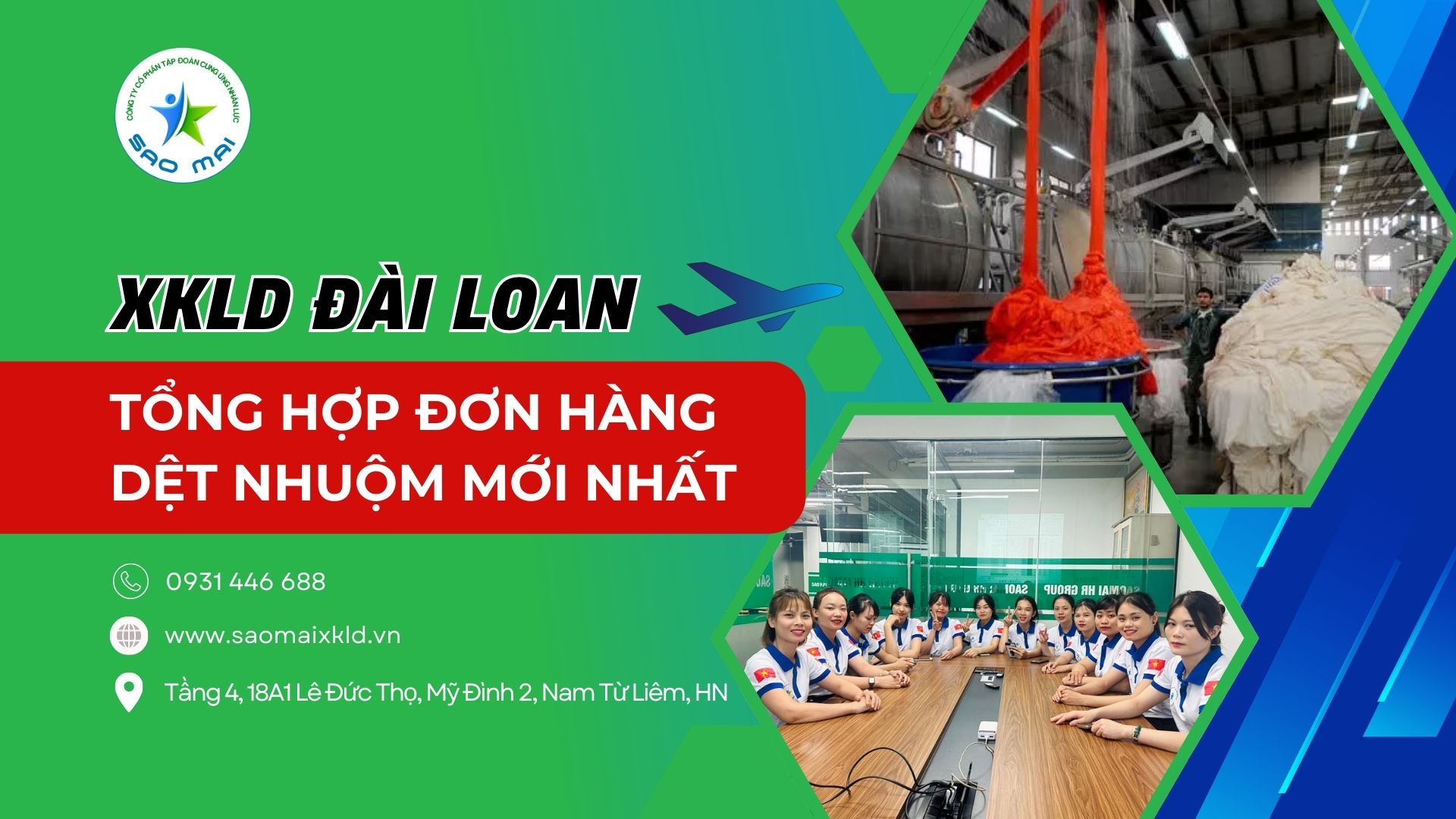 Xuất khẩu lao động Đài Loan đơn hàng dệt nhuộm lương cao, phỏng vấn liên tục