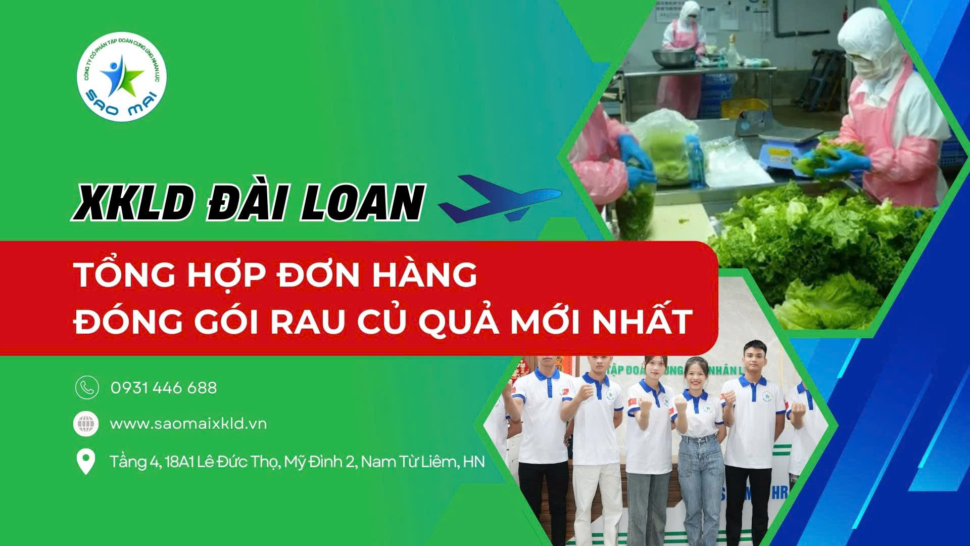 Xuất khẩu lao động Đài Loan đơn hàng đóng gói rau củ quả lương cao, phỏng vấn liên tục