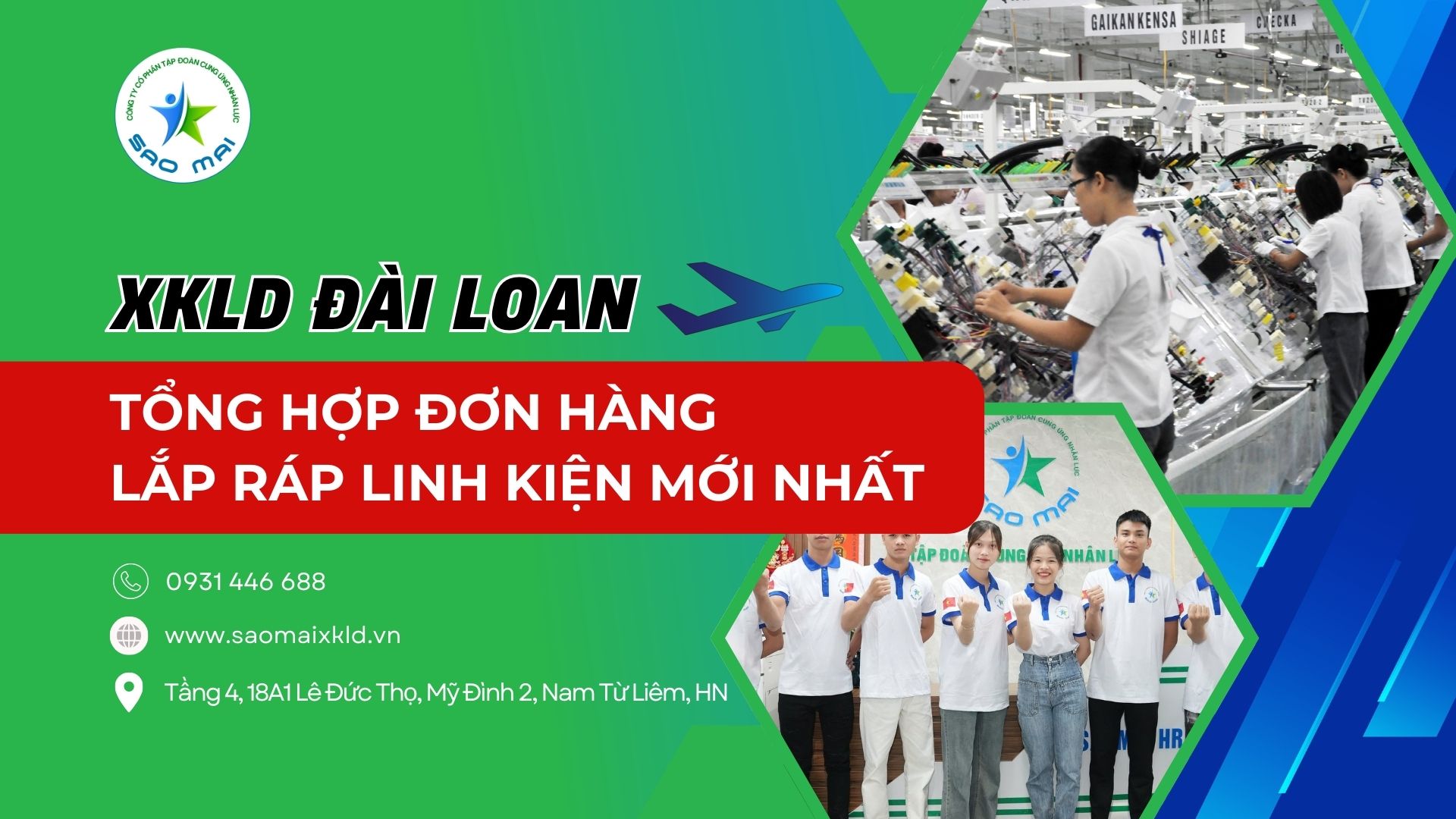 Xuất khẩu lao động Đài Loan đơn hàng lắp ráp linh kiện lương cao, phỏng vấn liên tục