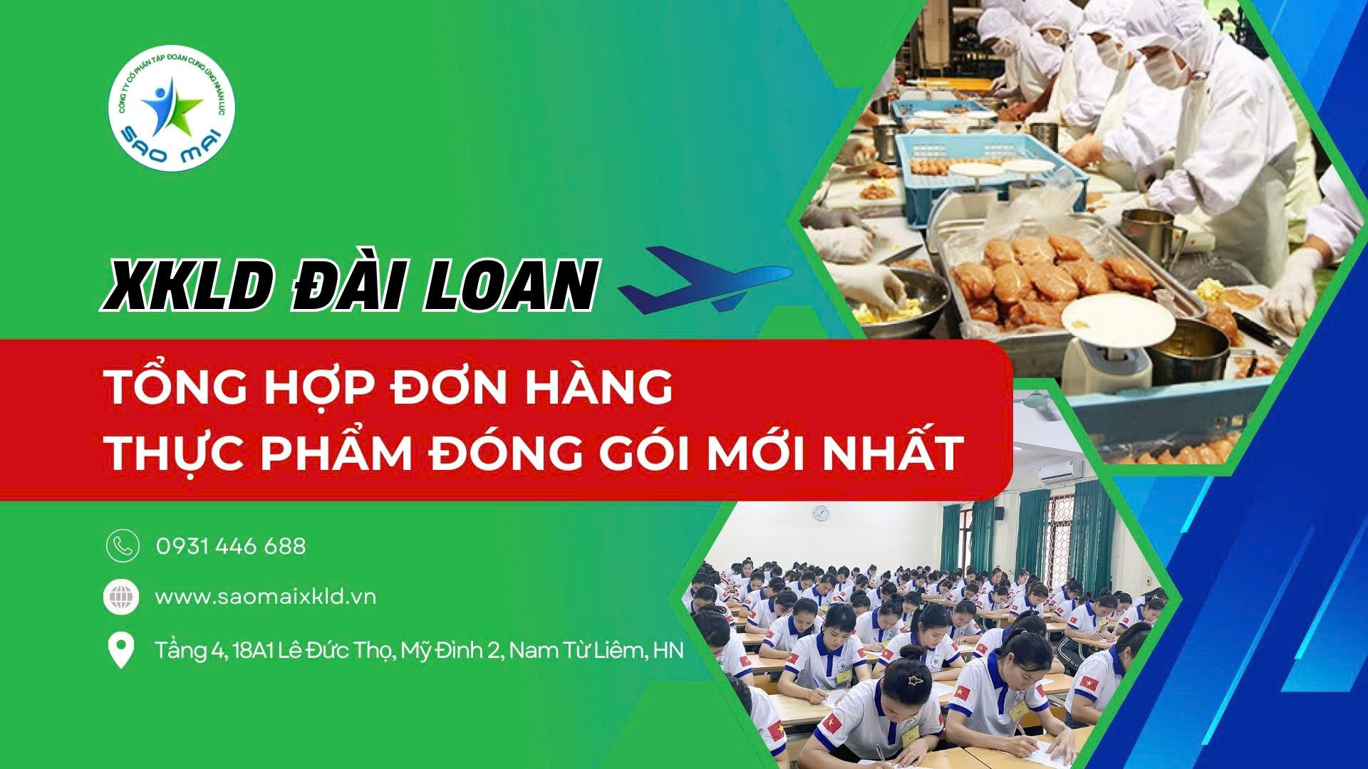 Xuất khẩu lao động Đài Loan đơn hàng thực phẩm đóng gói lương cao, phỏng vấn liên tục
