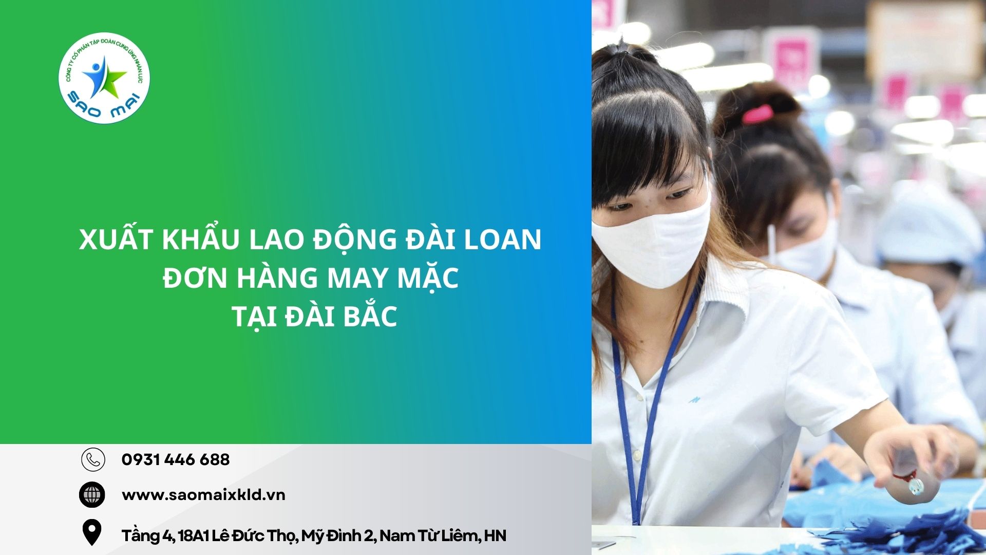 Xuất khẩu lao động Đài Loan với các đơn hàng may mặc tại Đài Bắc phí rẻ, xuất cảnh nhanh