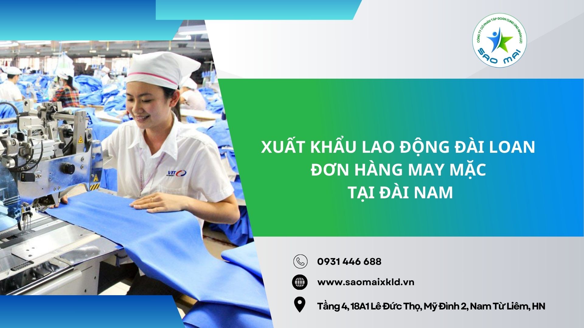 Xuất khẩu lao động Đài Loan với các đơn hàng may mặc tại Đài Nam phí rẻ, xuất cảnh nhanh