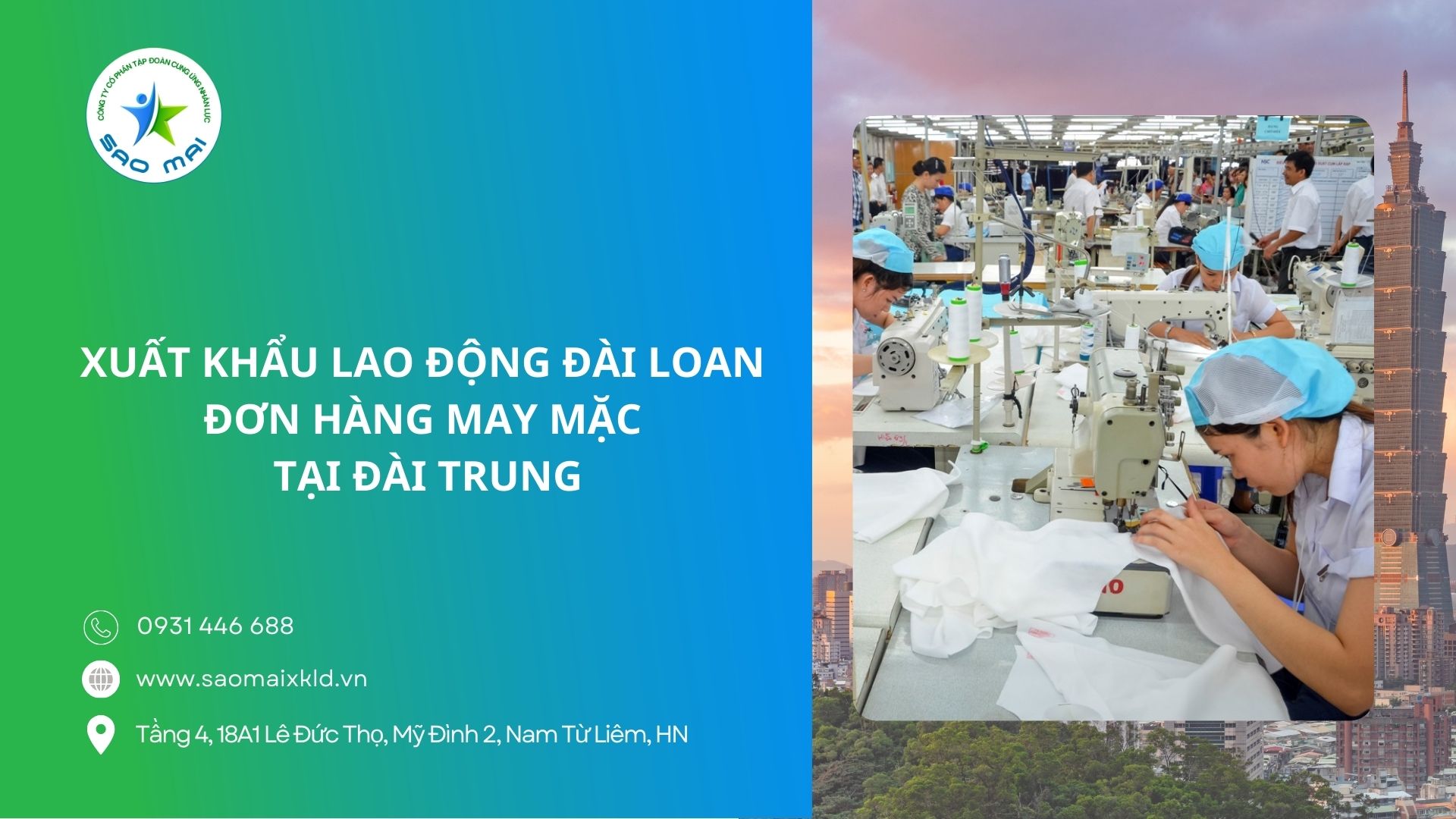 Xuất khẩu lao động Đài Loan với các đơn hàng may mặc tại Đài Trung phí rẻ, xuất cảnh nhanh