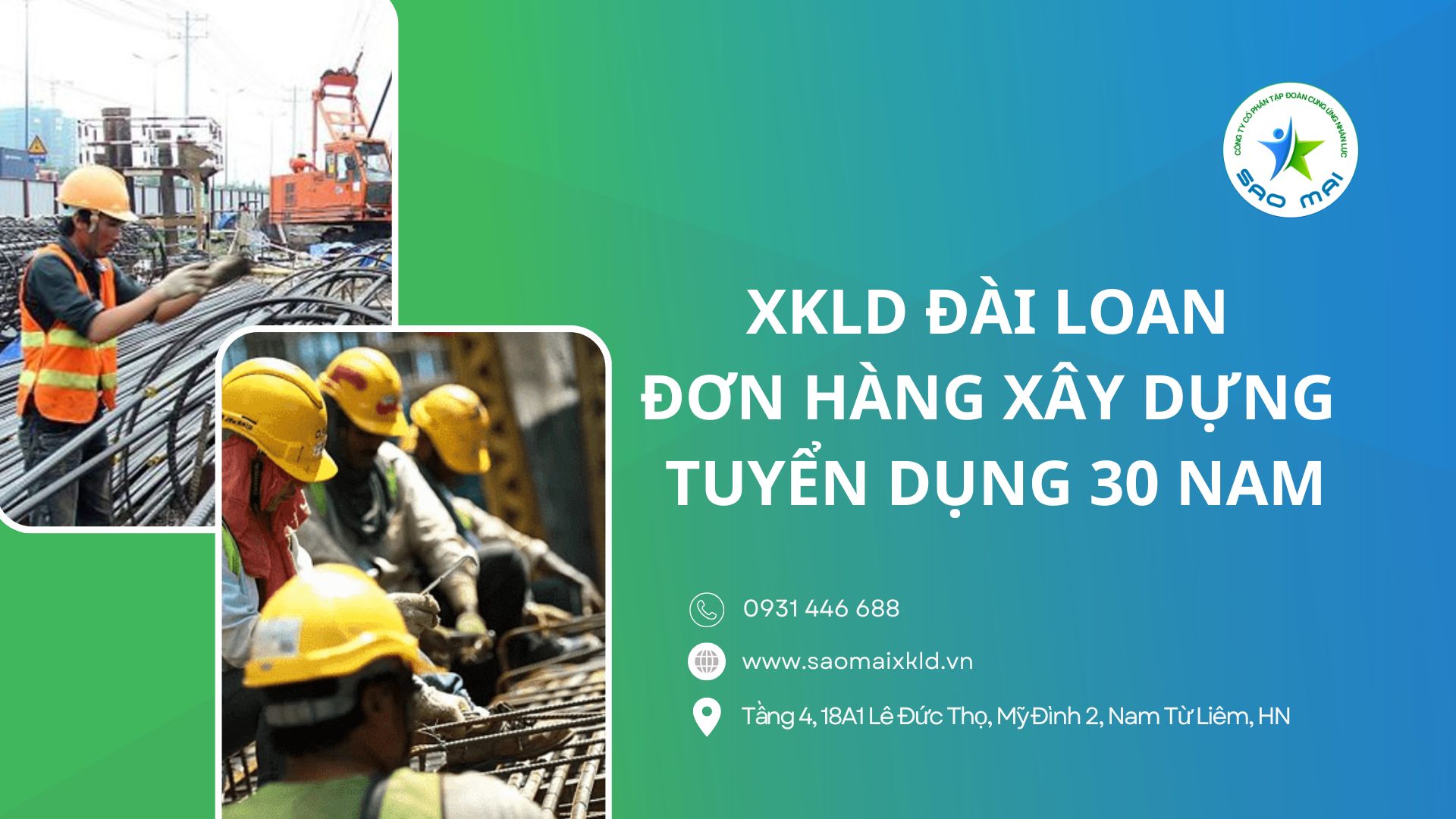 XKLD Đài Loan đơn hàng XÂY DỰNG tuyển dụng 30 Nam TĂNG CA TỐT, LƯƠNG CAO, XUẤT CẢNH NHANH