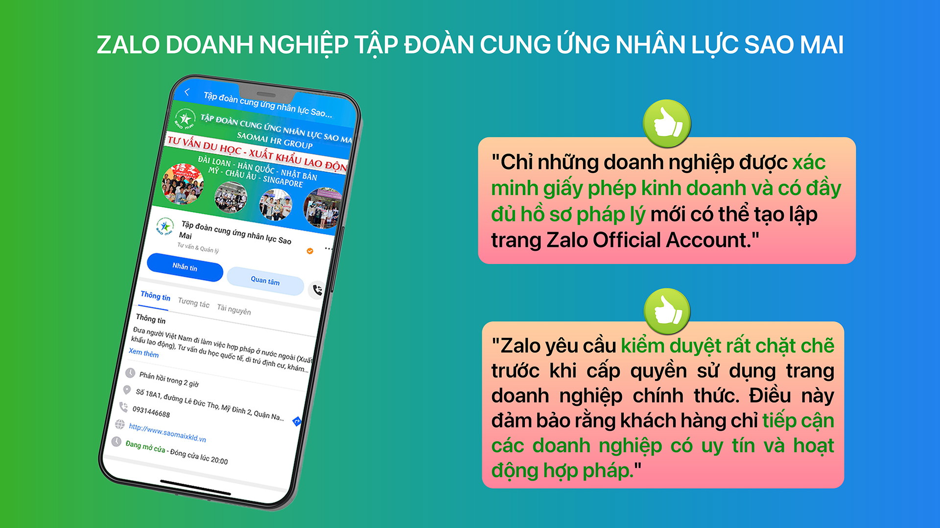 ZALO DOANH NGHIỆP CỦA TẬP ĐOÀN CUNG ỨNG NHÂN LỰC SAO MAI