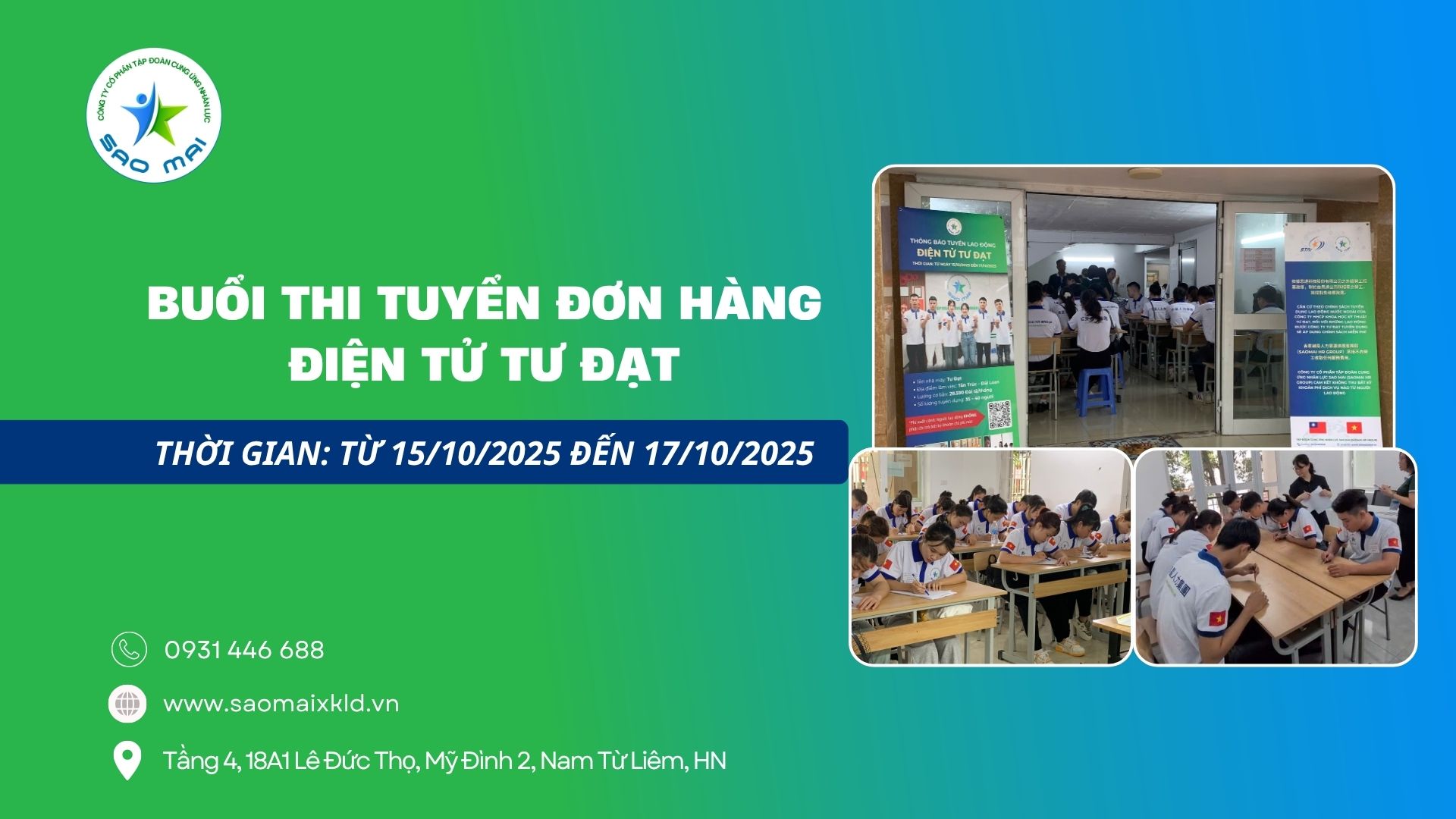 TỔNG KẾT 3 NGÀY THI TUYỂN ĐƠN HÀNG ĐIỆN TỬ TƯ ĐẠT XKLD ĐÀI LOAN TẠI TẬP ĐOÀN CUNG ỨNG NHÂN LỰC SAO MAI