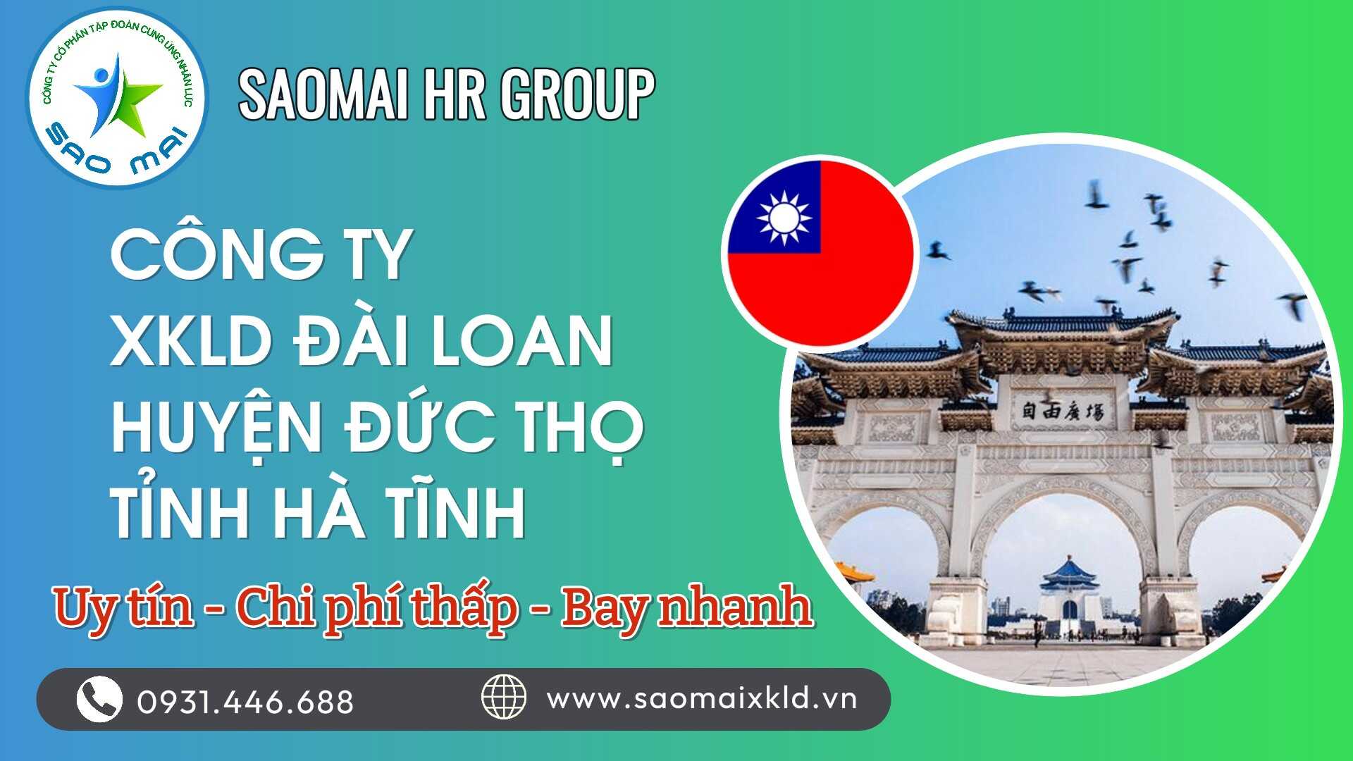 Công ty xuất khẩu lao động ĐÀI LOAN uy tín với chi phí thấp và bay nhanh tại huyện ĐỨC THỌ, tỉnh HÀ TĨNH 