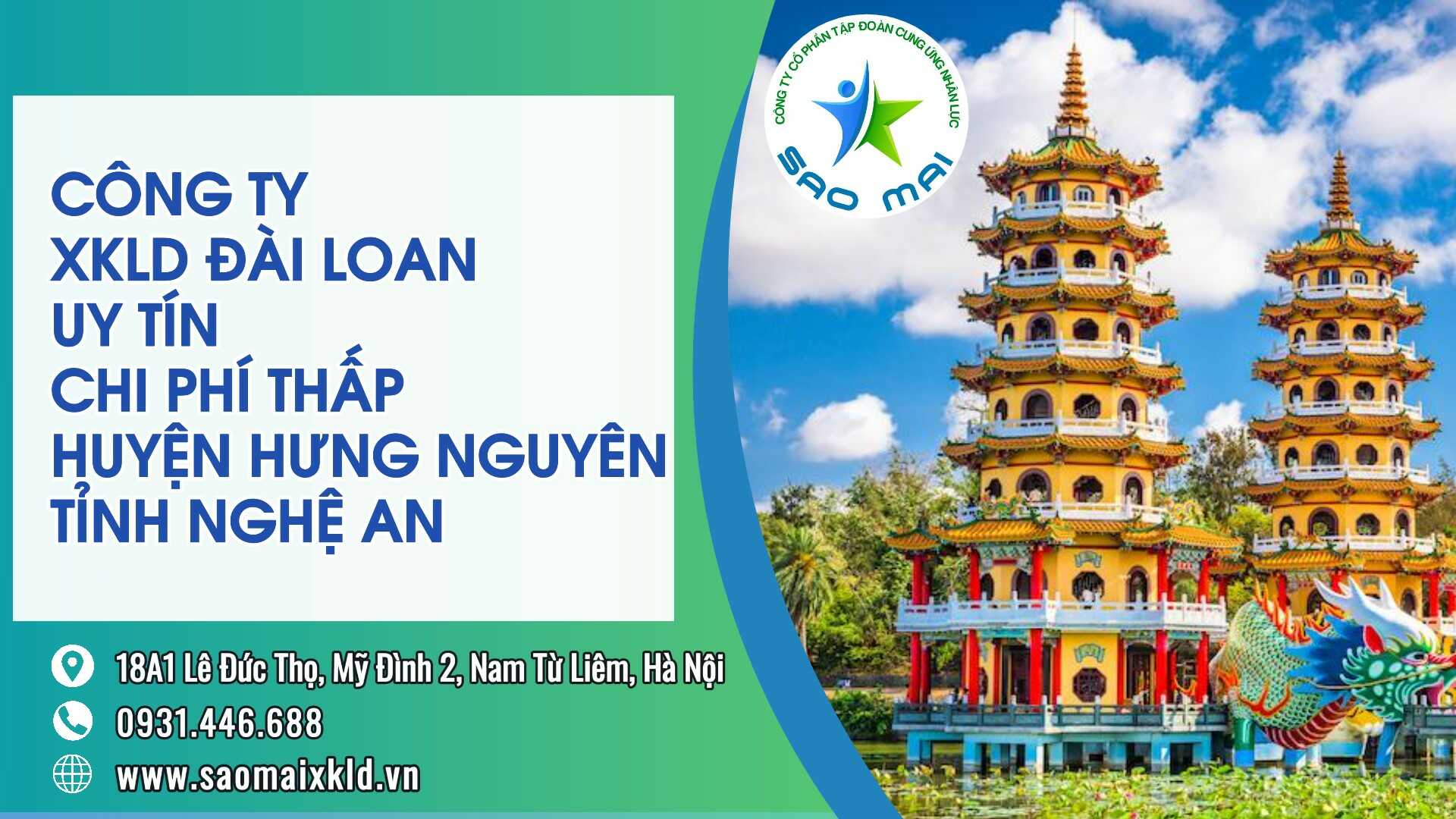 Công ty xuất khẩu lao động ĐÀI LOAN uy tín với chi phí thấp và bay nhanh tại huyện HƯNG NGUYÊN, tỉnh NGHỆ AN