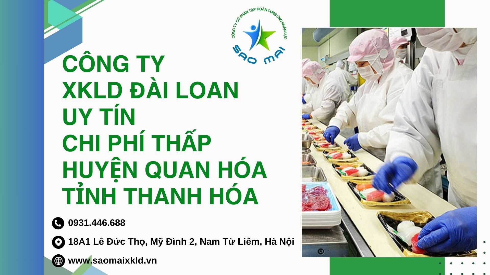 Công ty xuất khẩu lao động ĐÀI LOAN uy tín với chi phí thấp và bay nhanh tại huyện QUAN HÓA, tỉnh THANH HÓA  