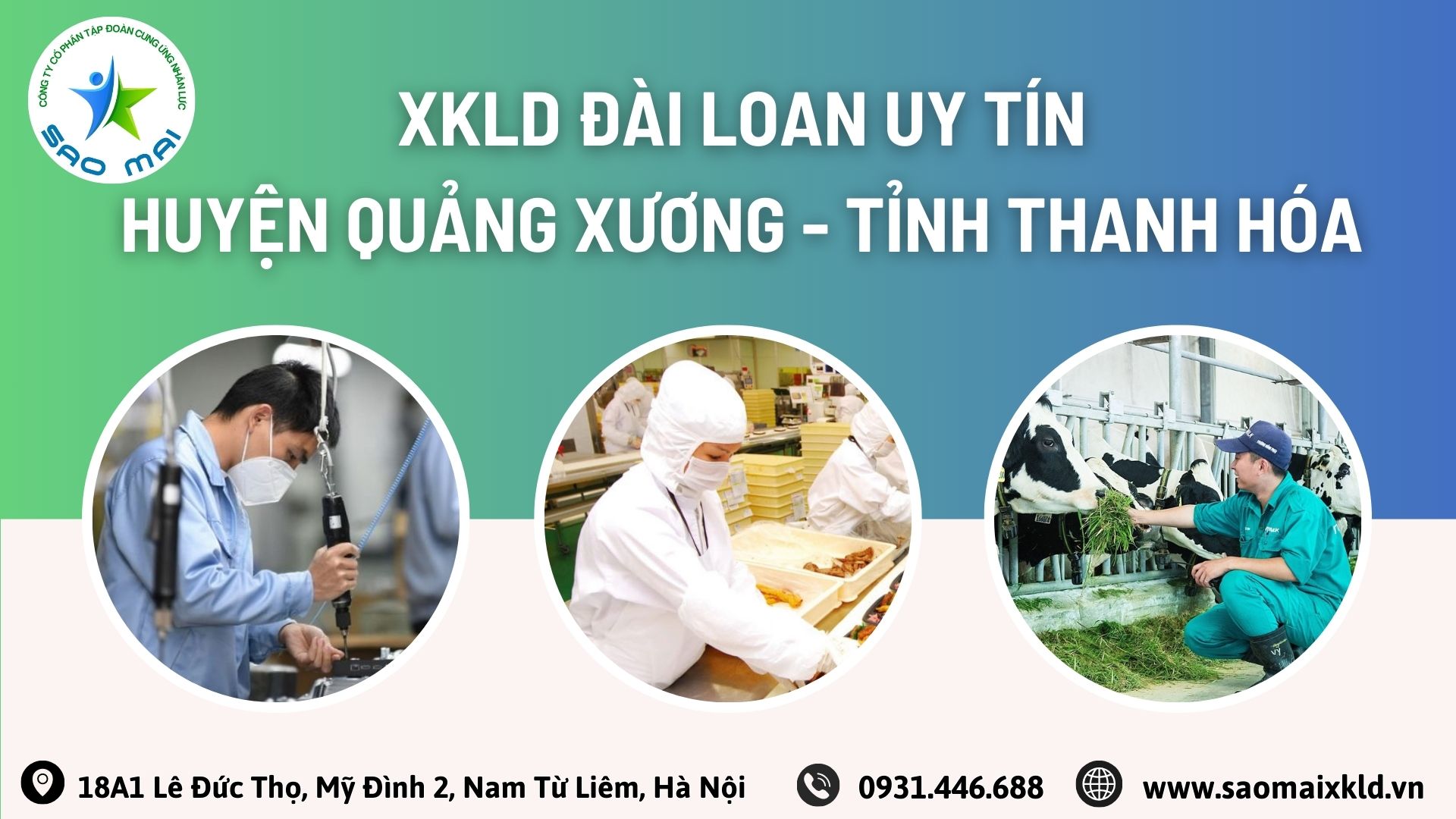 Công ty xuất khẩu lao động ĐÀI LOAN uy tín với chi phí thấp và bay nhanh tại huyện QUẢNG XƯƠNG, tỉnh THANH HÓA  