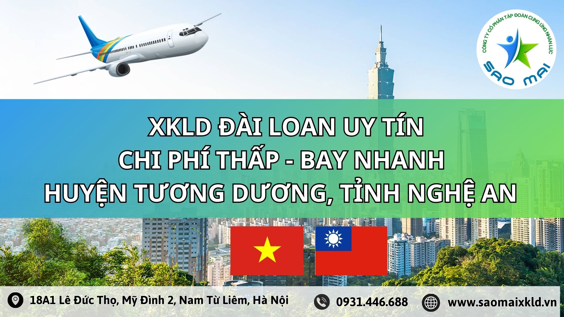 Công ty xuất khẩu lao động ĐÀI LOAN uy tín với chi phí thấp và bay nhanh tại huyện TƯƠNG DƯƠNG, tỉnh NGHỆ AN