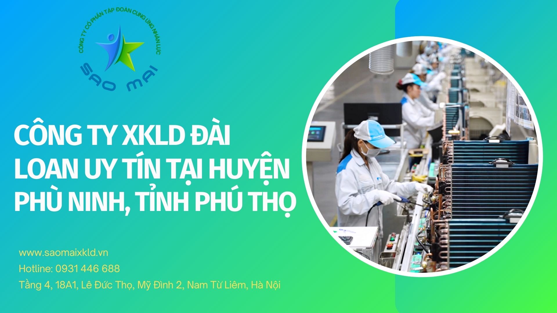 Công ty xuất khẩu lao động Đài Loan uy tín, chi phí thấp tại huyện PHÙ NINH, tỉnh PHÚ THỌ