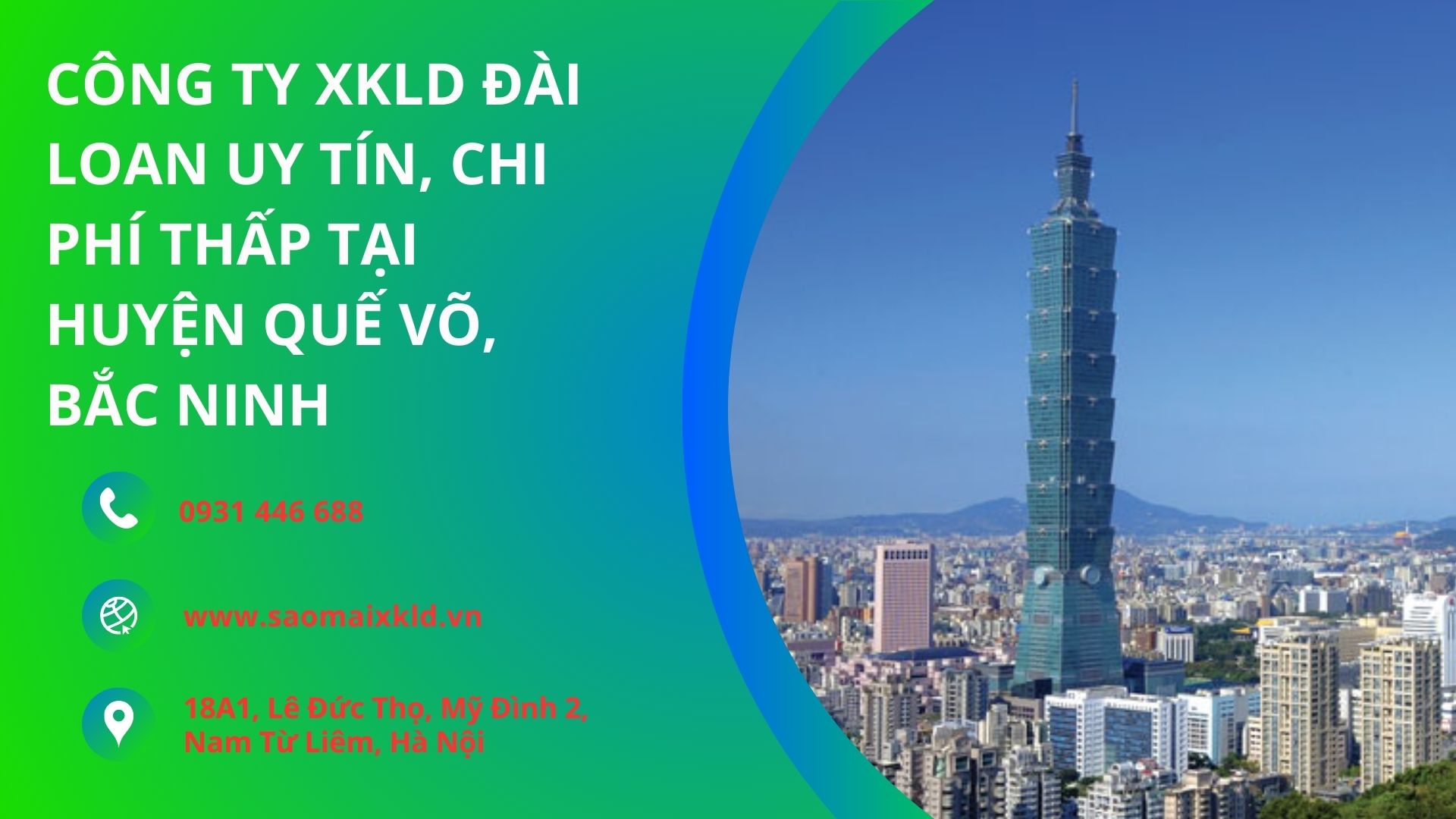 Công ty xuất khẩu lao động Đài Loan uy tín, chi phí thấp tại huyện QUẾ VÕ, tỉnh BẮC NINH