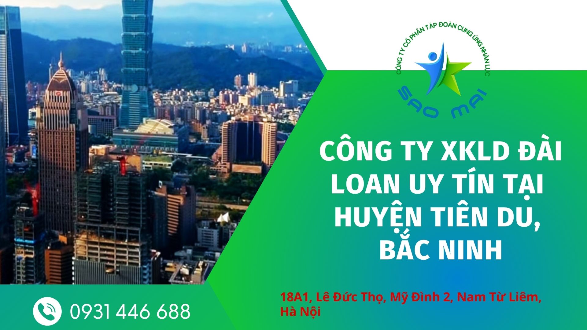 Công ty xuất khẩu lao động Đài Loan uy tín, chi phí thấp tại huyện TIÊN DU, tỉnh BẮC NINH